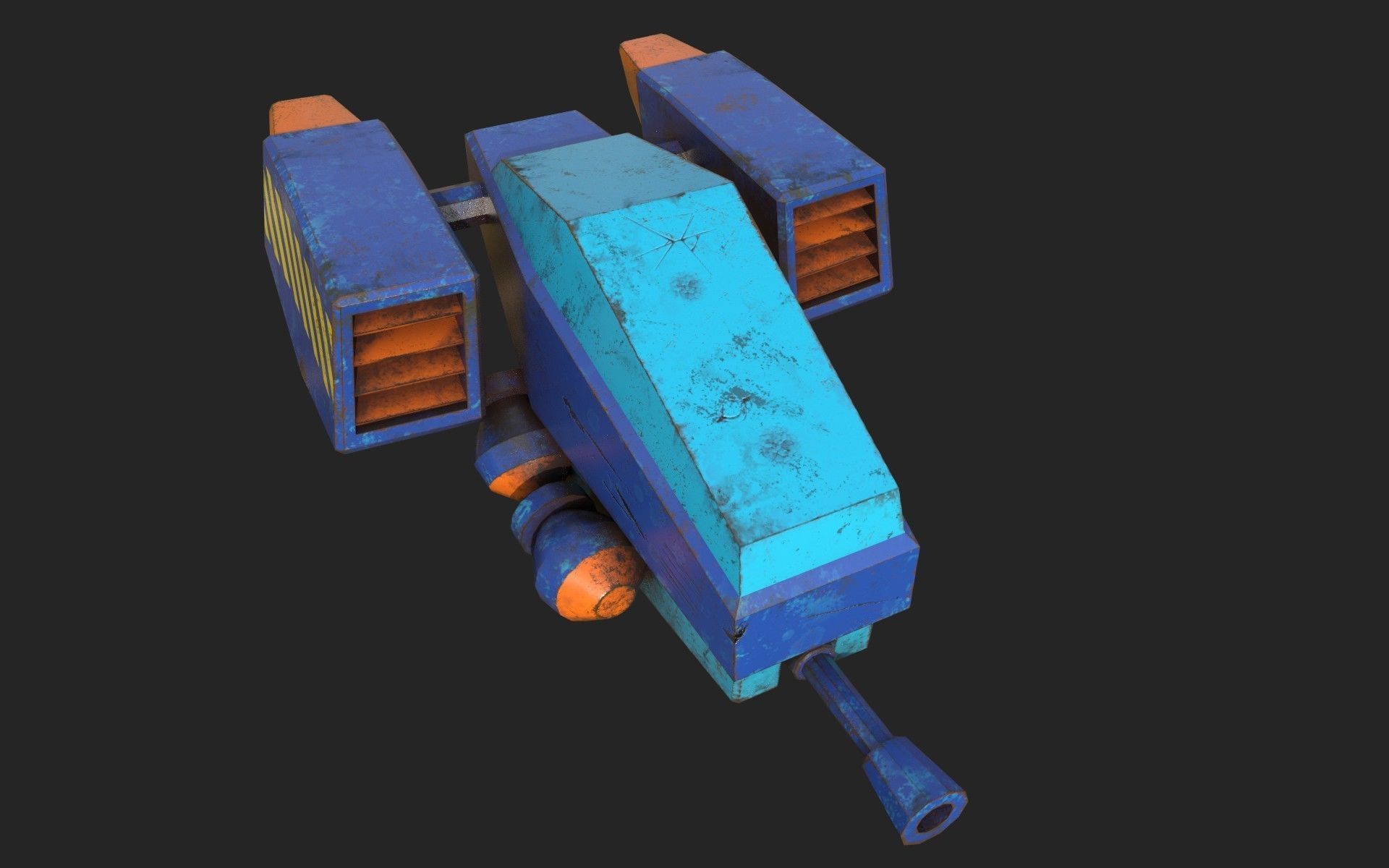Stylized turret and jet Low-poly 3D model_12