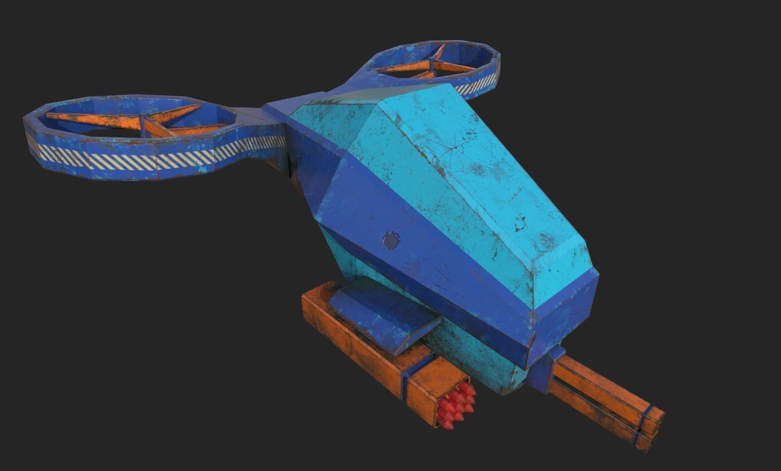Stylized turret and jet Low-poly 3D model_13