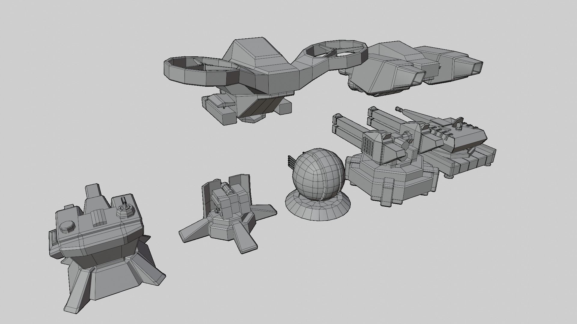 Stylized turret and jet Low-poly 3D model_6