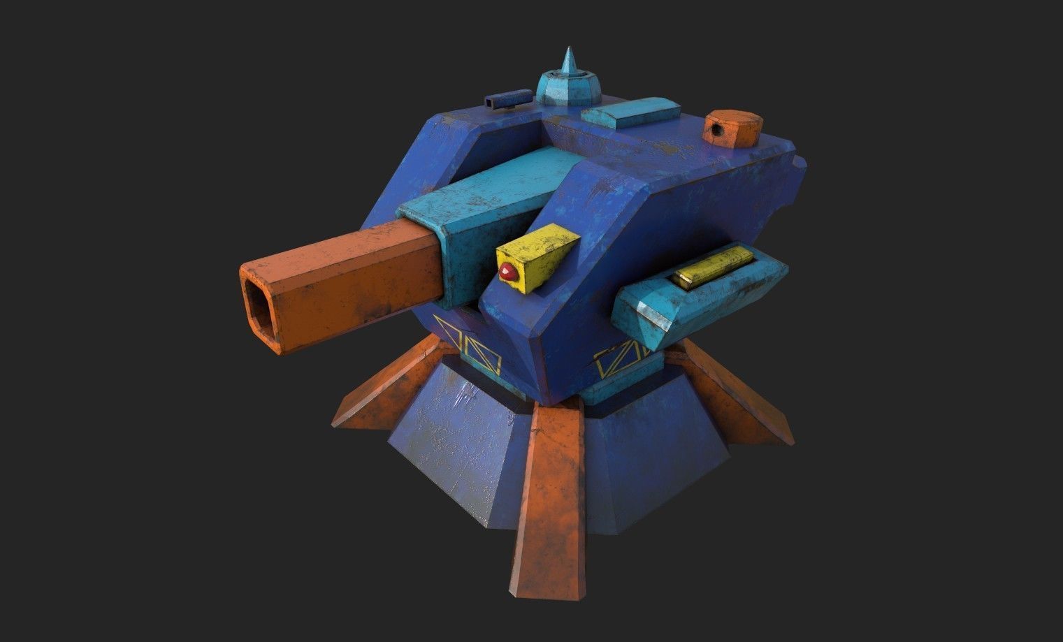Stylized turret and jet Low-poly 3D model_19