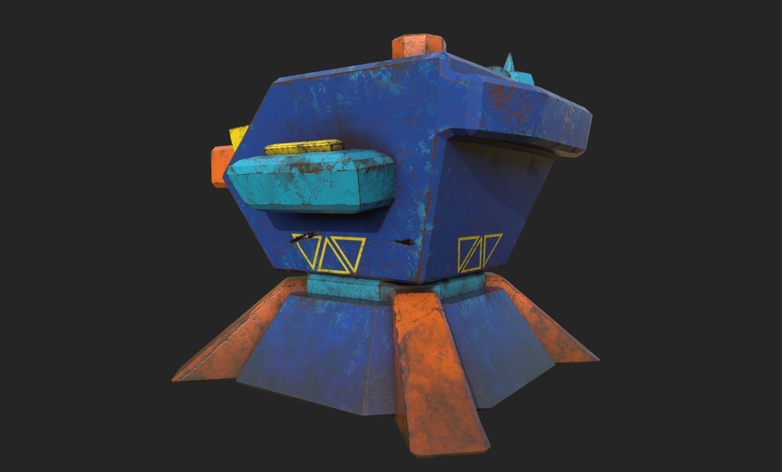 Stylized turret and jet Low-poly 3D model_21