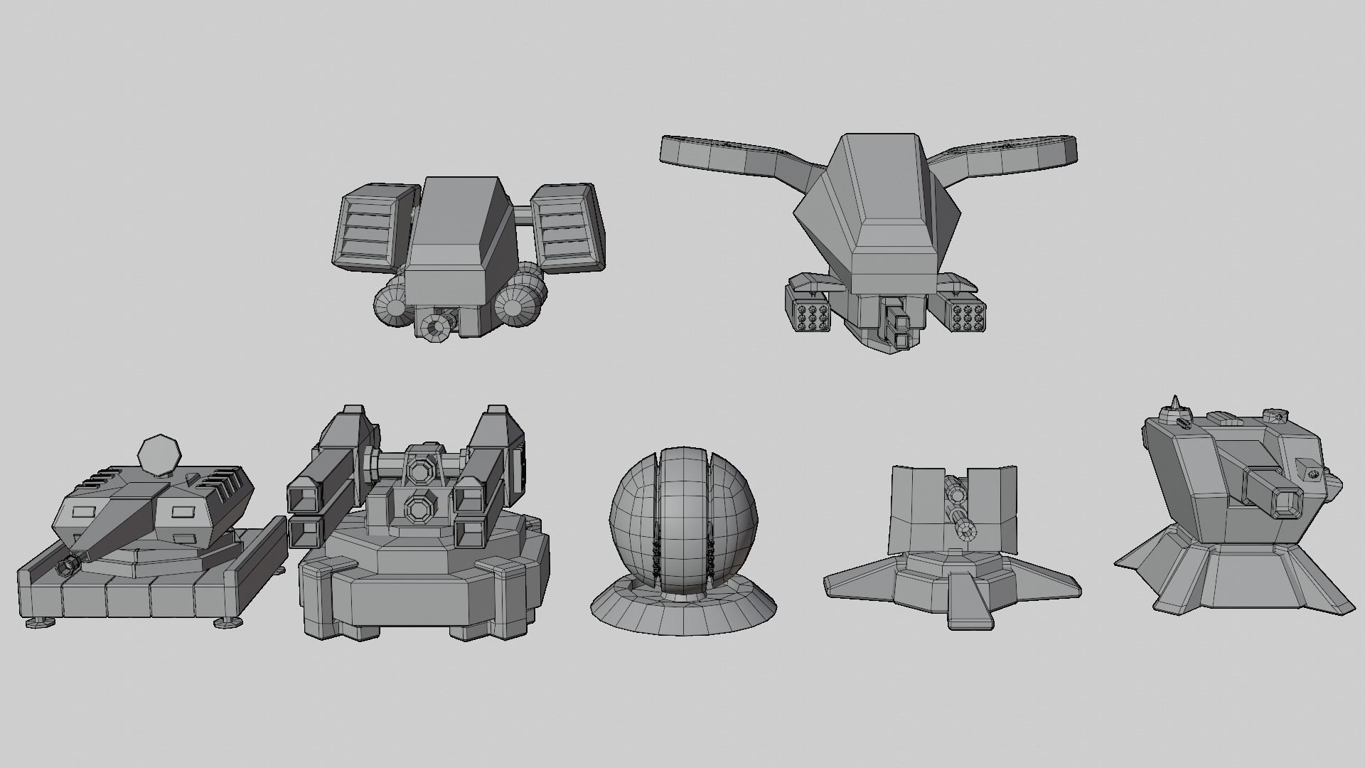 Stylized turret and jet Low-poly 3D model_5