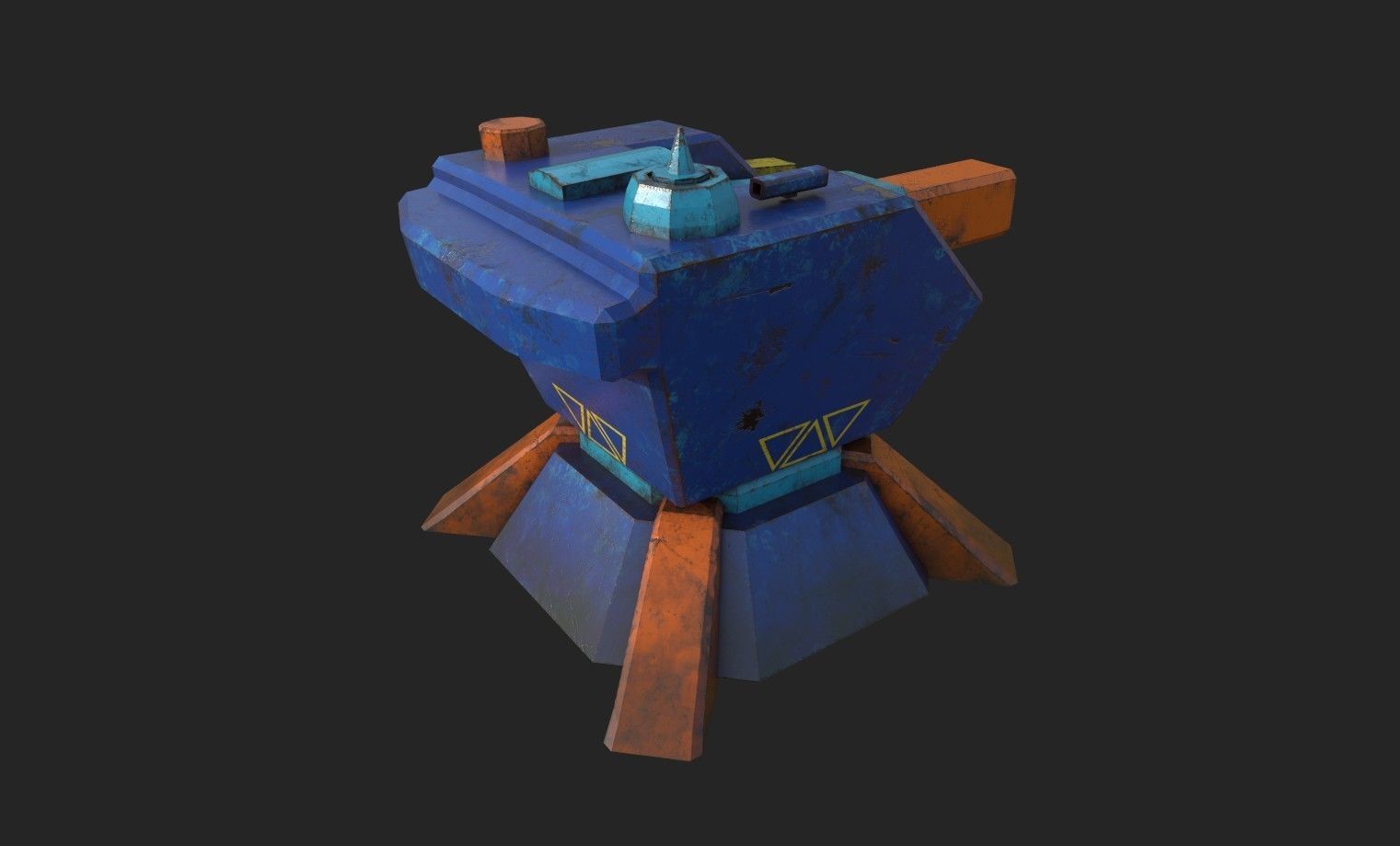Stylized turret and jet Low-poly 3D model_20