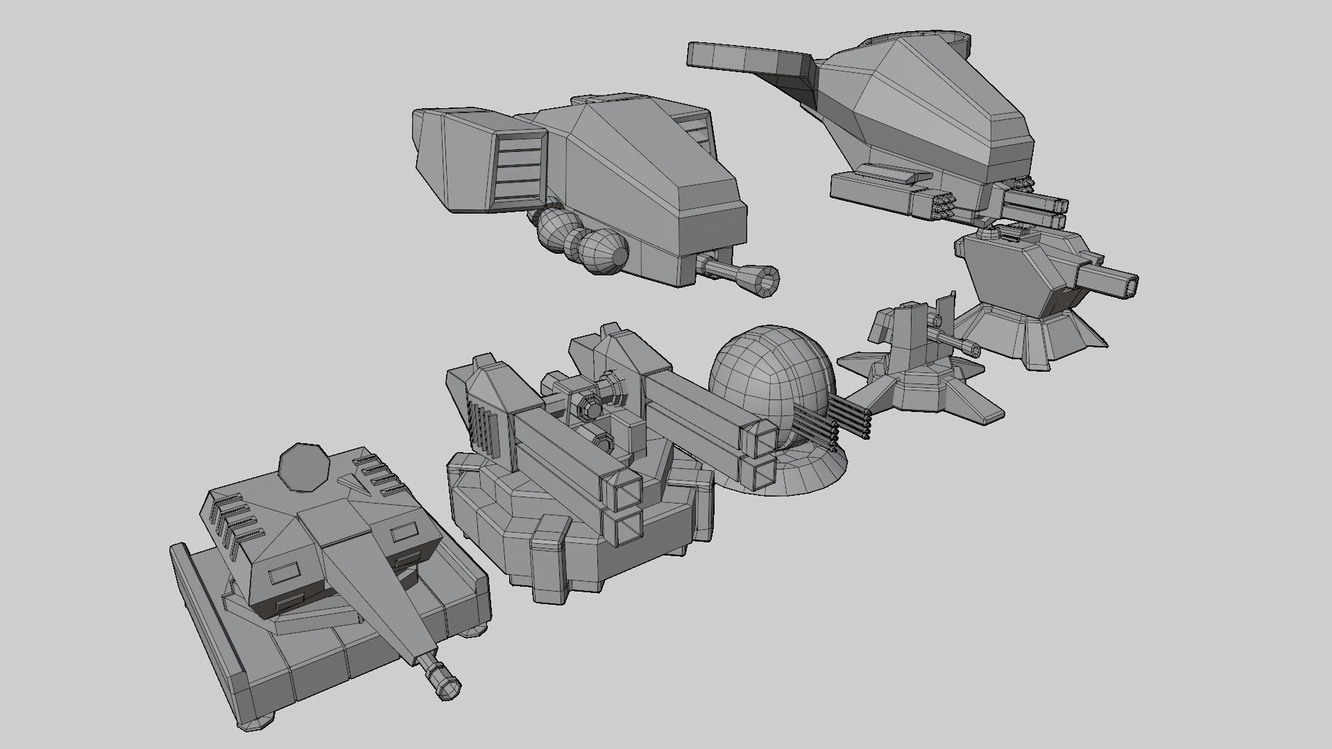 Stylized turret and jet Low-poly 3D model_7