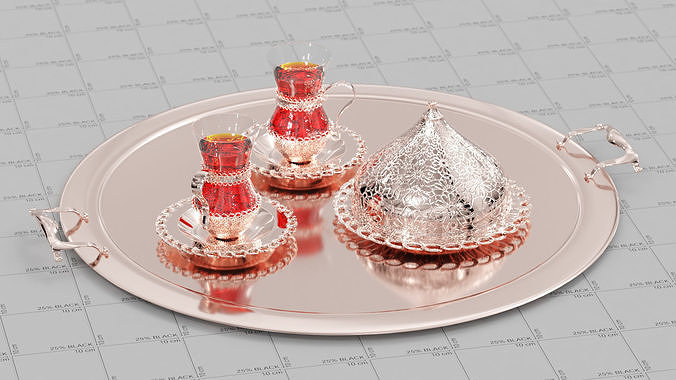 Tea Set cup with liquid in it 3D model