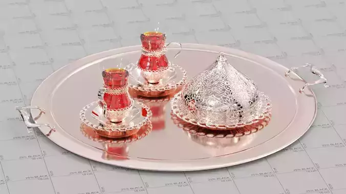 Tea Set cup with liquid in it 3D model Tea Set cup with liquid in it 3D model