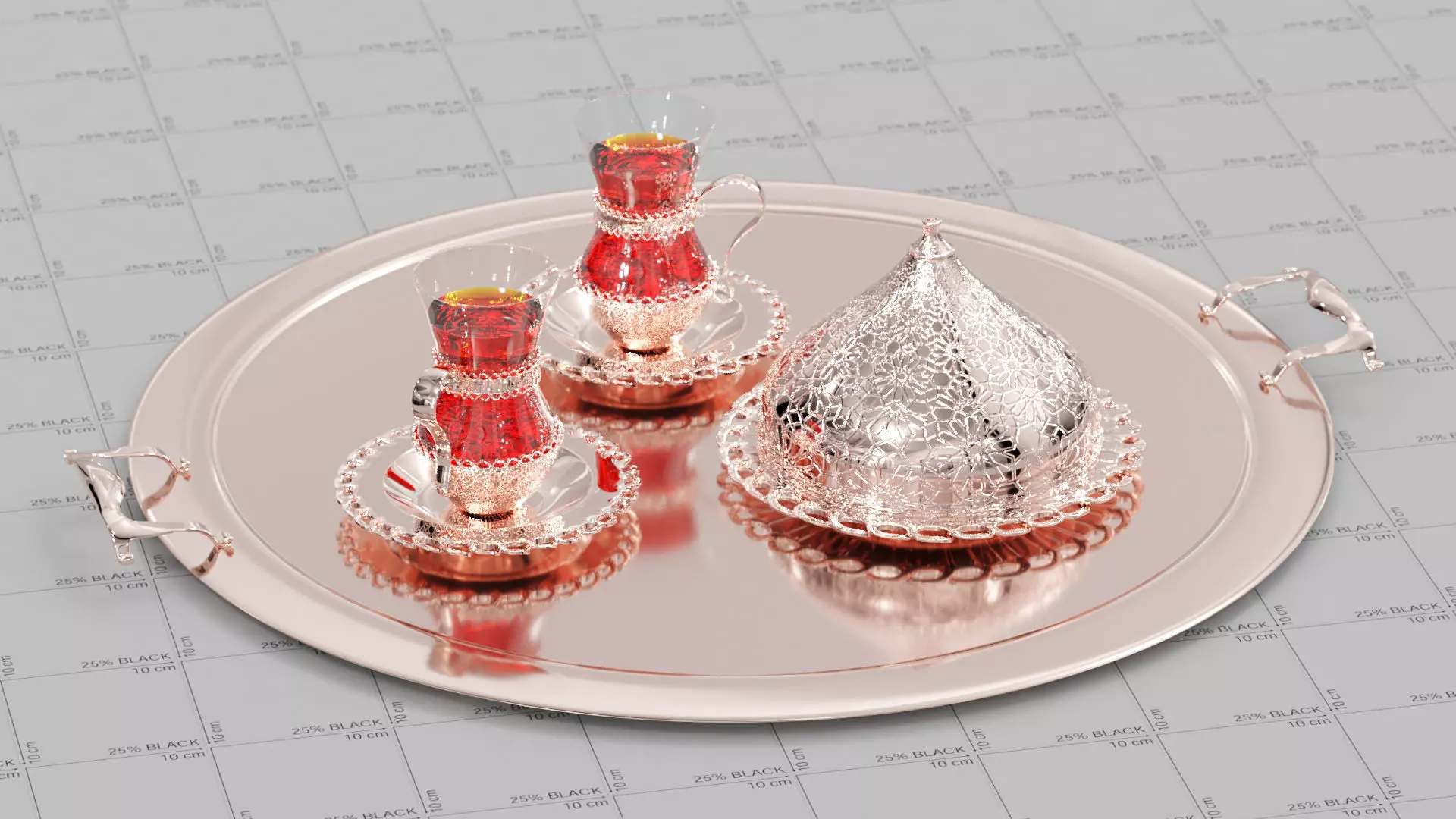 Tea Set cup with liquid in it 3D model_0