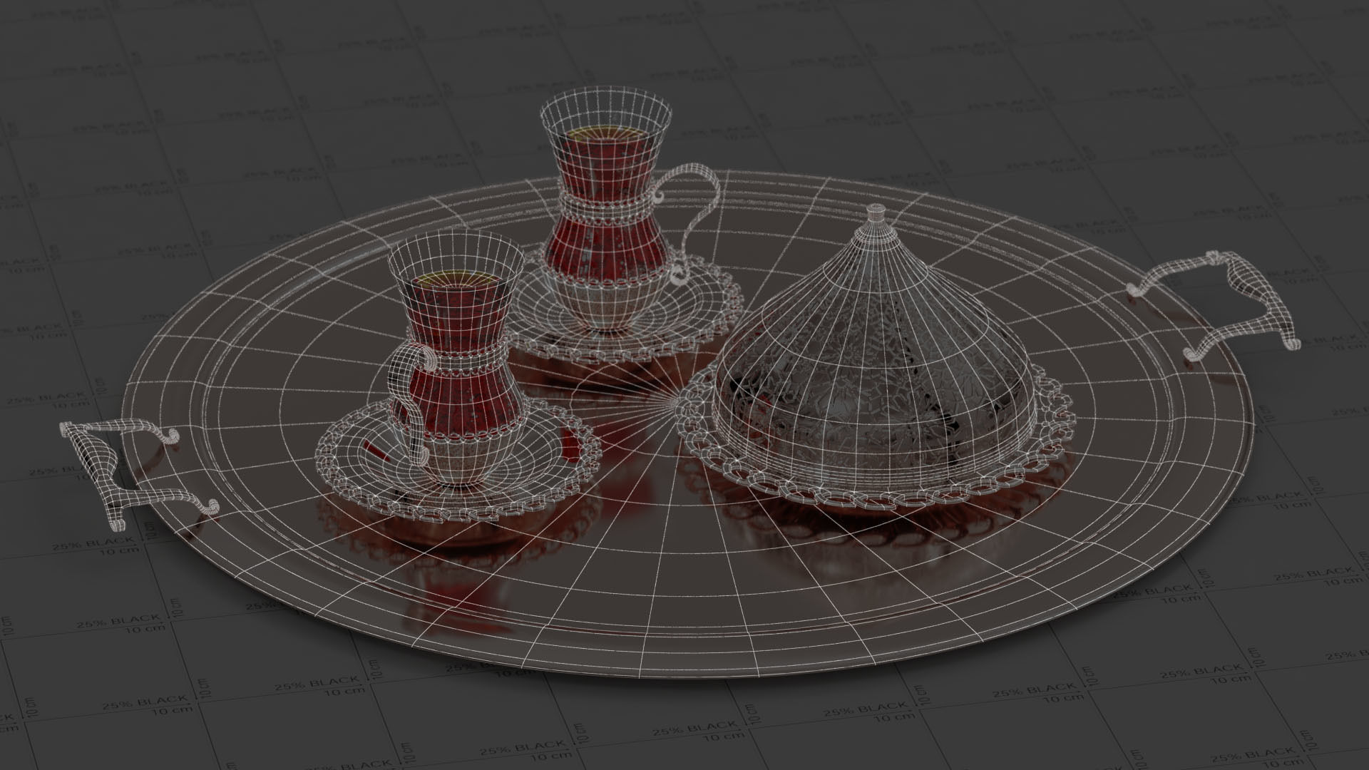 Tea Set cup with liquid in it 3D model_1