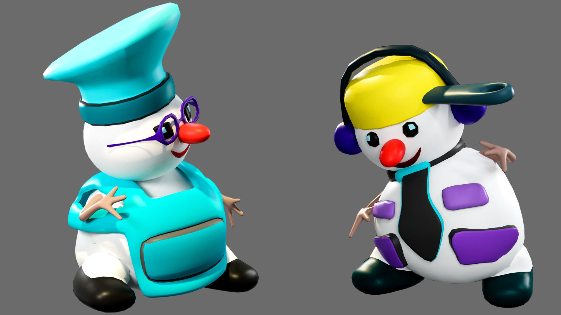 Low poly character set-funny snowmen Low-poly 3D model_14