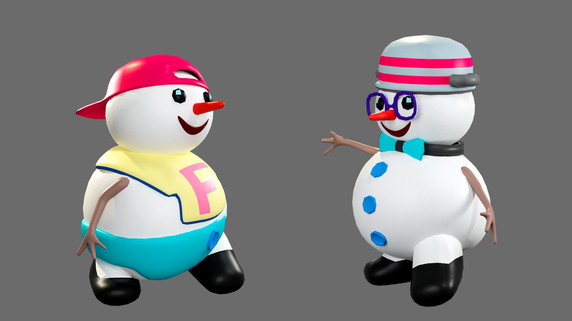 Low poly character set-funny snowmen Low-poly 3D model_21