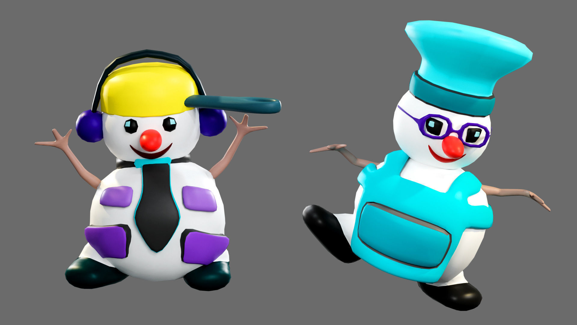 Low poly character set-funny snowmen Low-poly 3D model_18