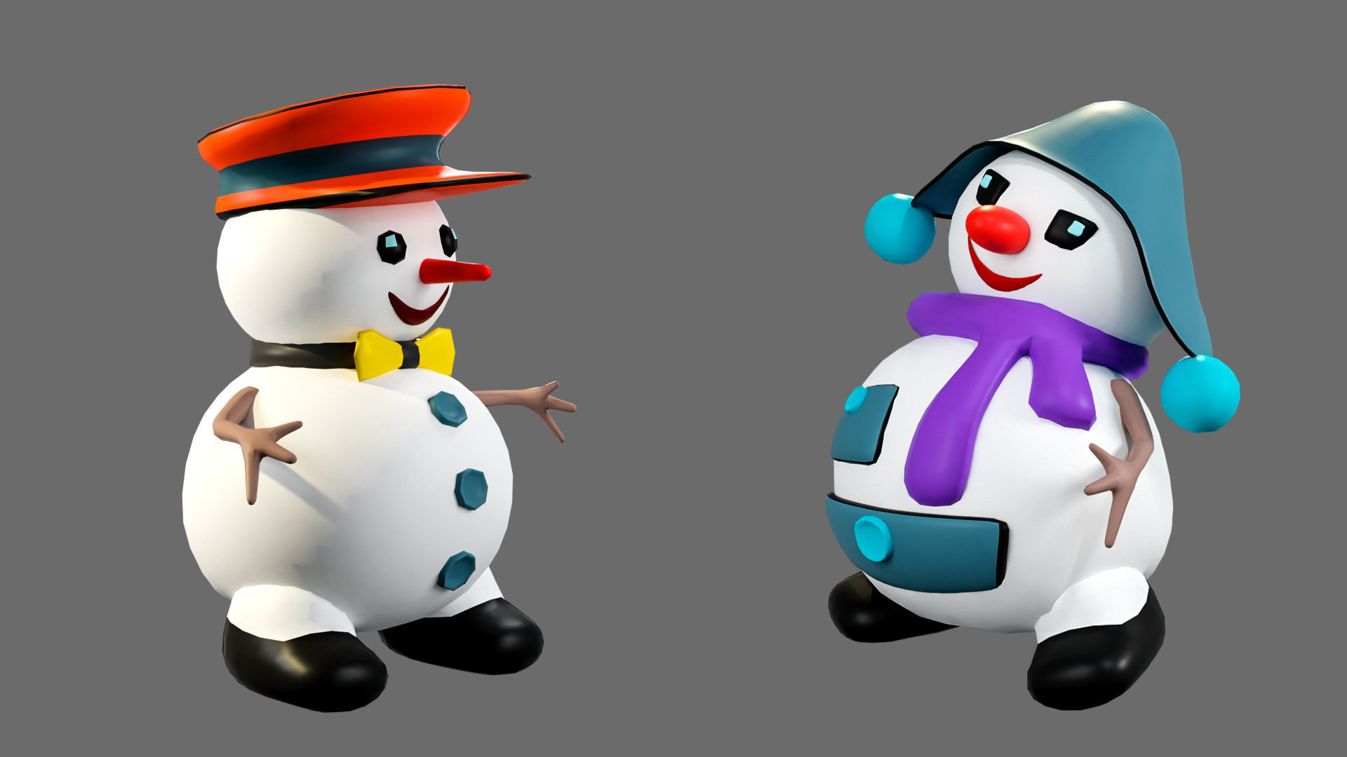 Low poly character set-funny snowmen Low-poly 3D model_7