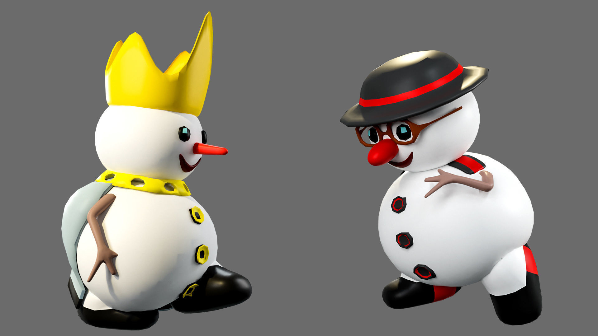 Low poly character set-funny snowmen Low-poly 3D model_16