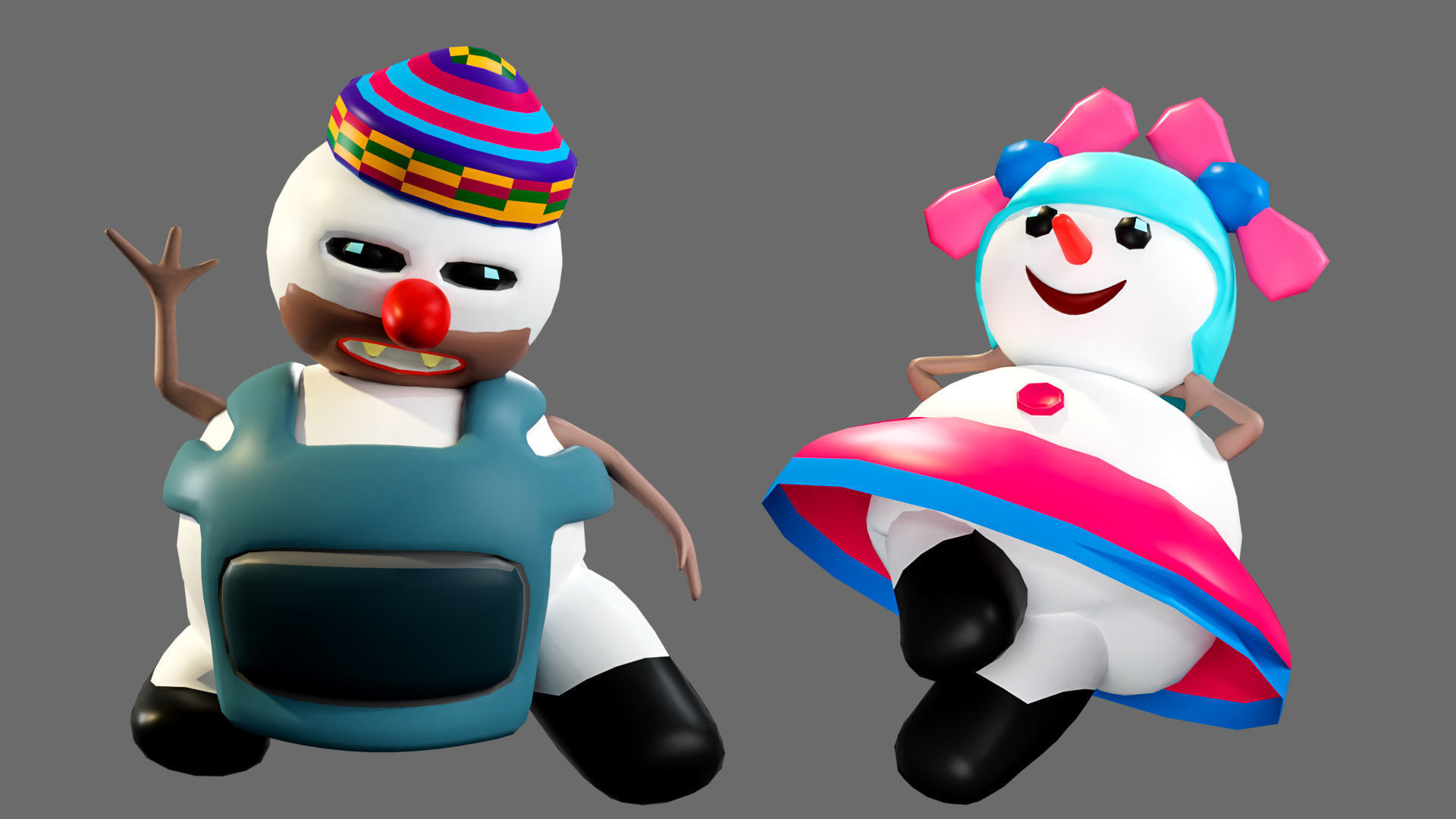 Low poly character set-funny snowmen Low-poly 3D model_17