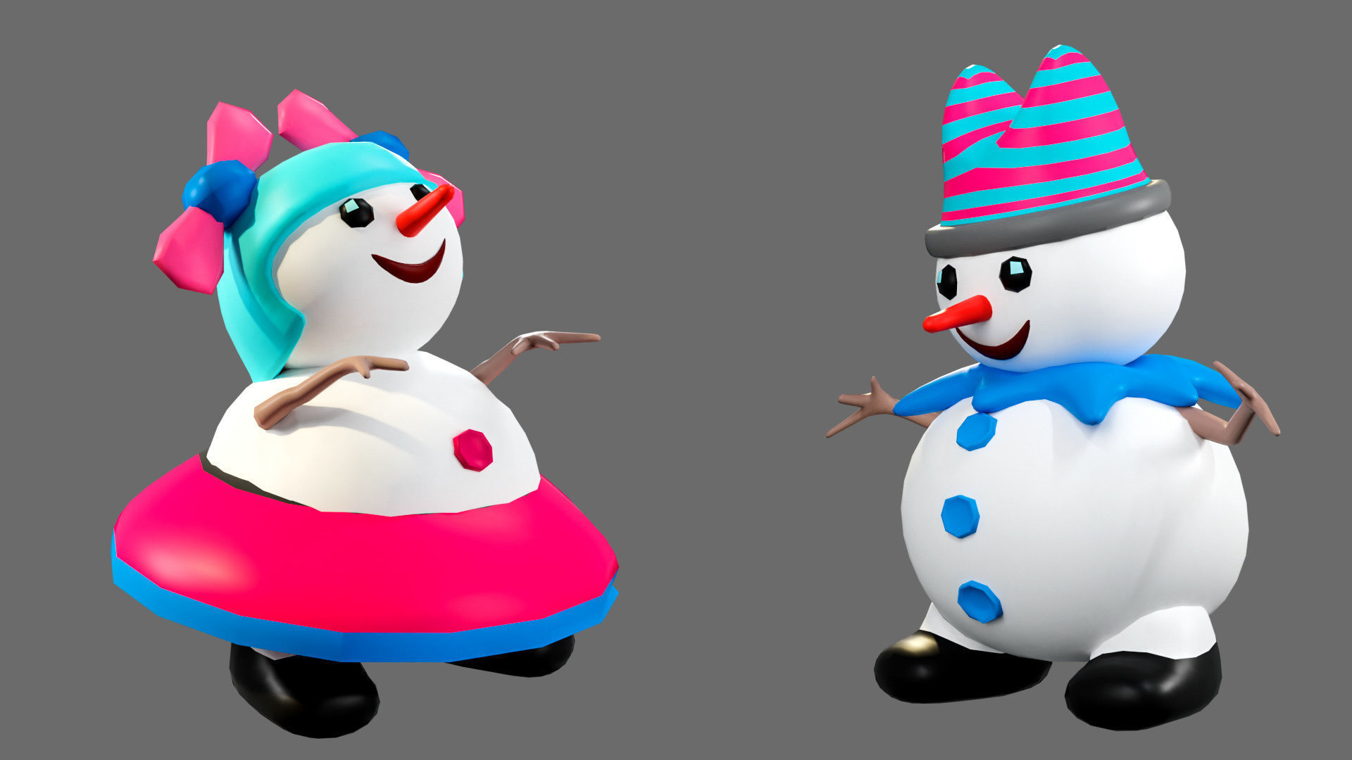 Low poly character set-funny snowmen Low-poly 3D model_13