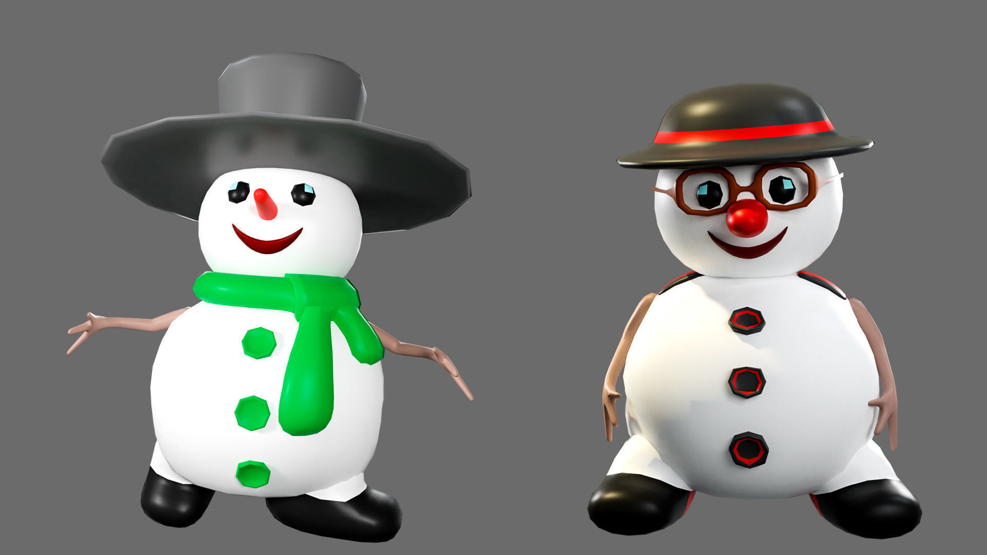 Low poly character set-funny snowmen Low-poly 3D model_22