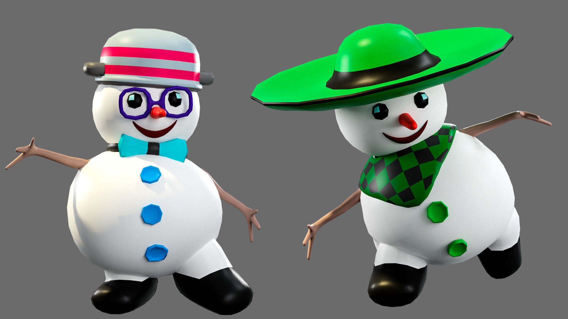 Low poly character set-funny snowmen Low-poly 3D model_23