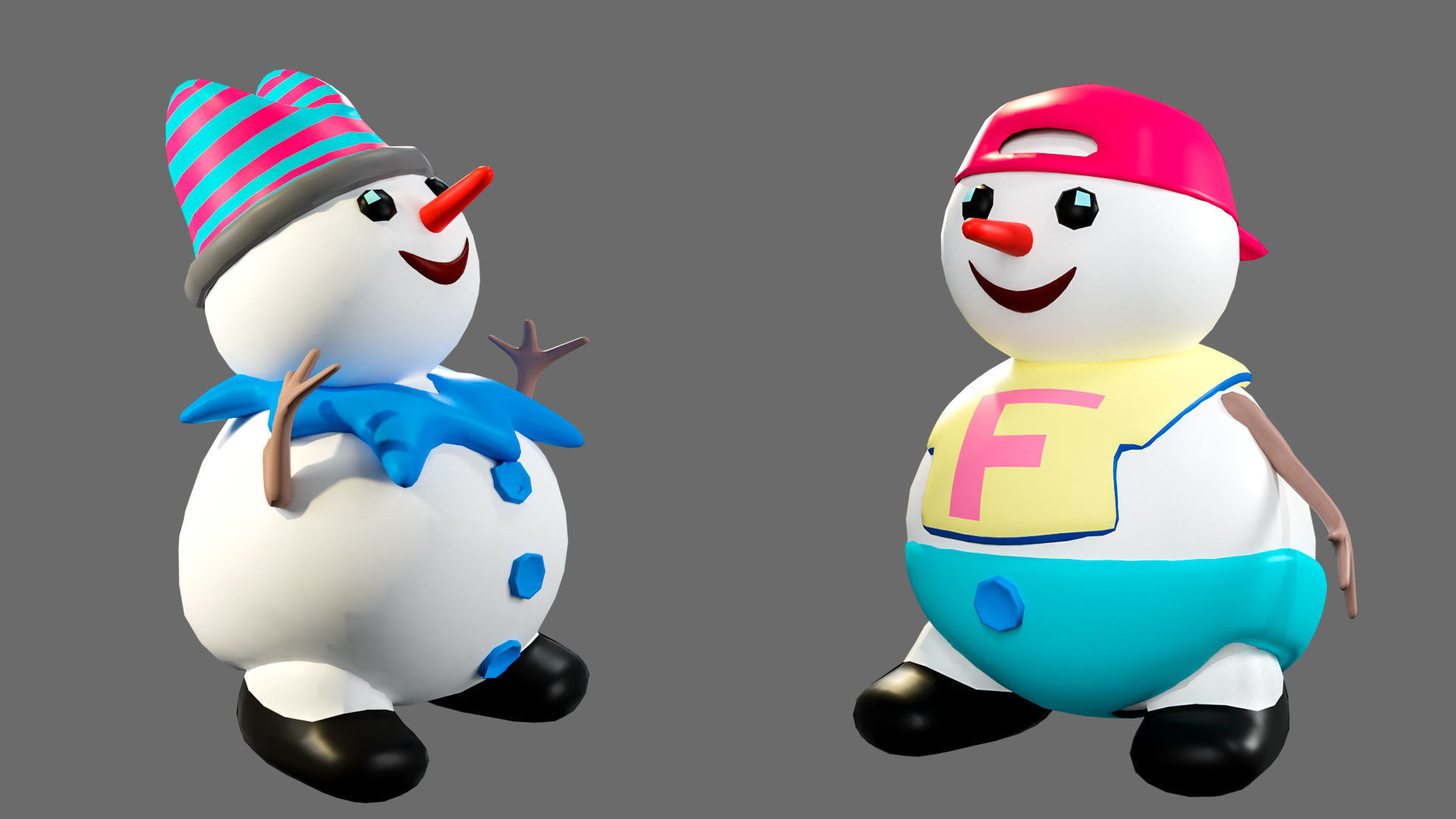 Low poly character set-funny snowmen Low-poly 3D model_10