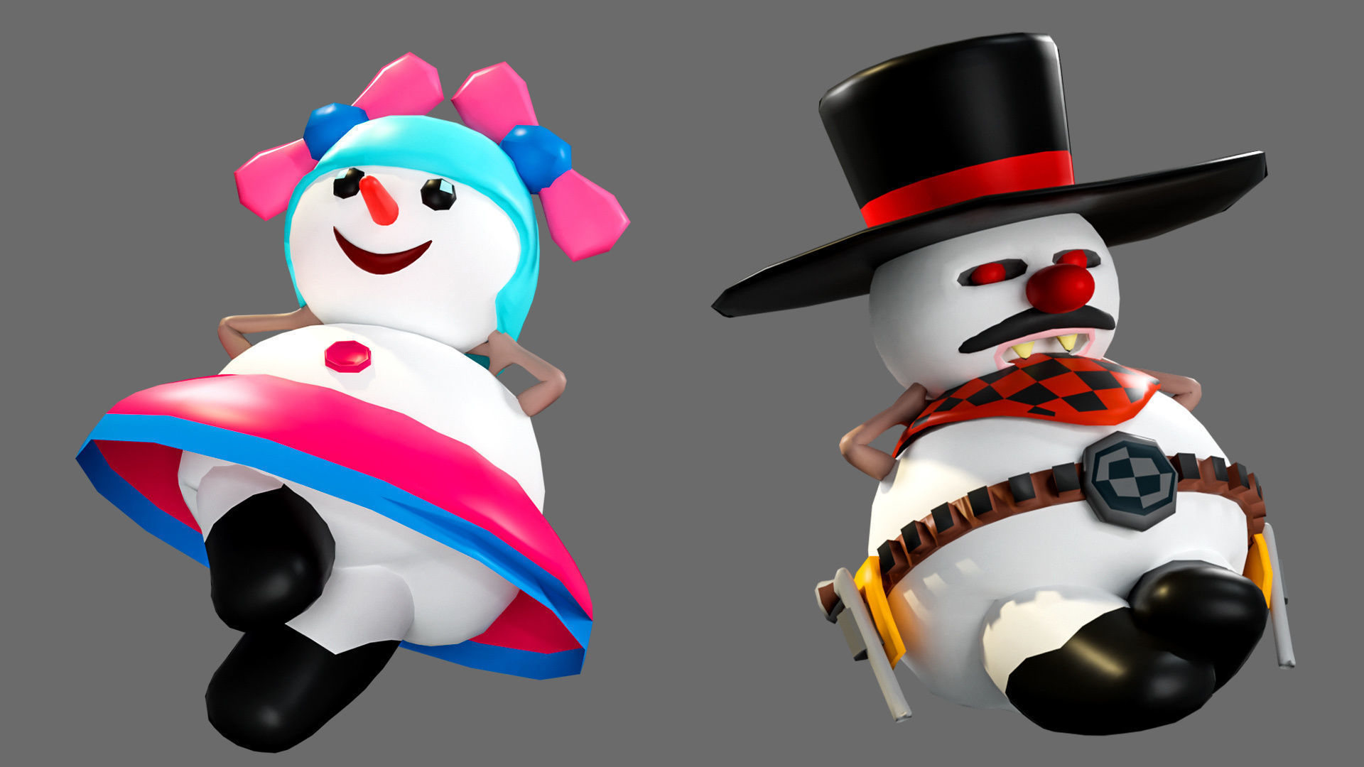 Low poly character set-funny snowmen Low-poly 3D model_9