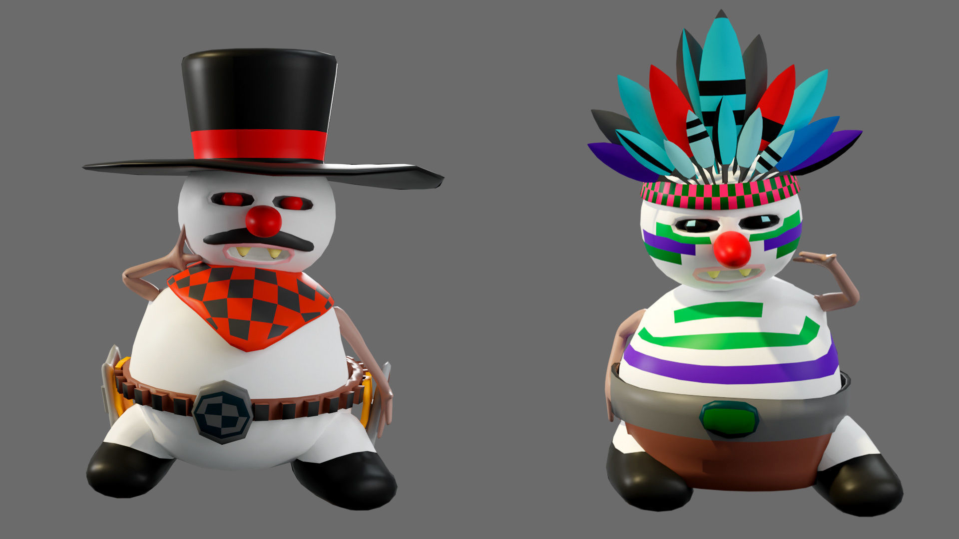 Low poly character set-funny snowmen Low-poly 3D model_6