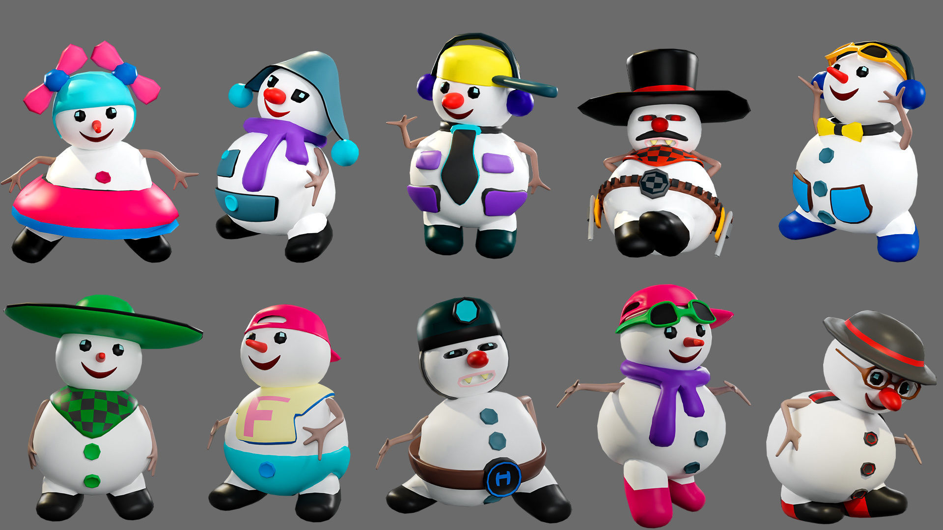 Low poly character set-funny snowmen Low-poly 3D model_26