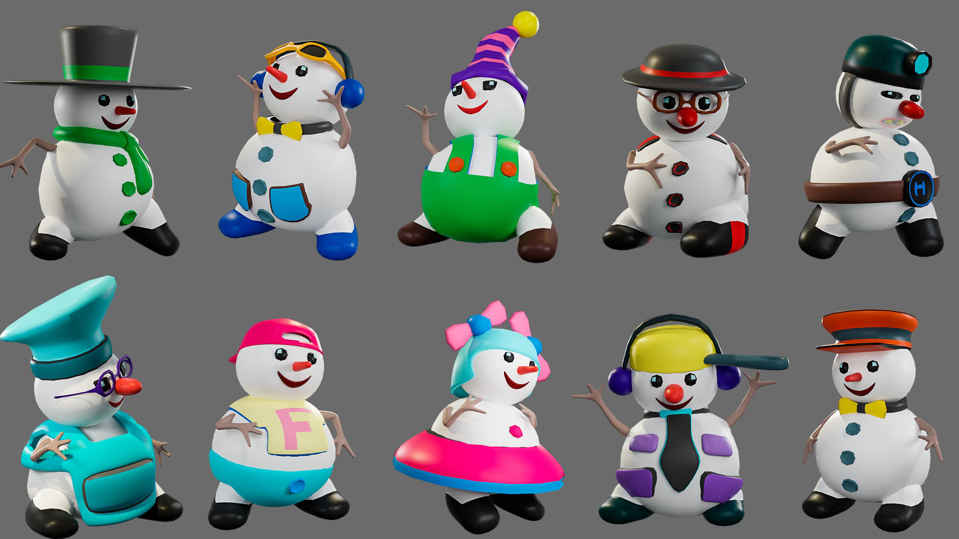 Low poly character set-funny snowmen Low-poly 3D model_25