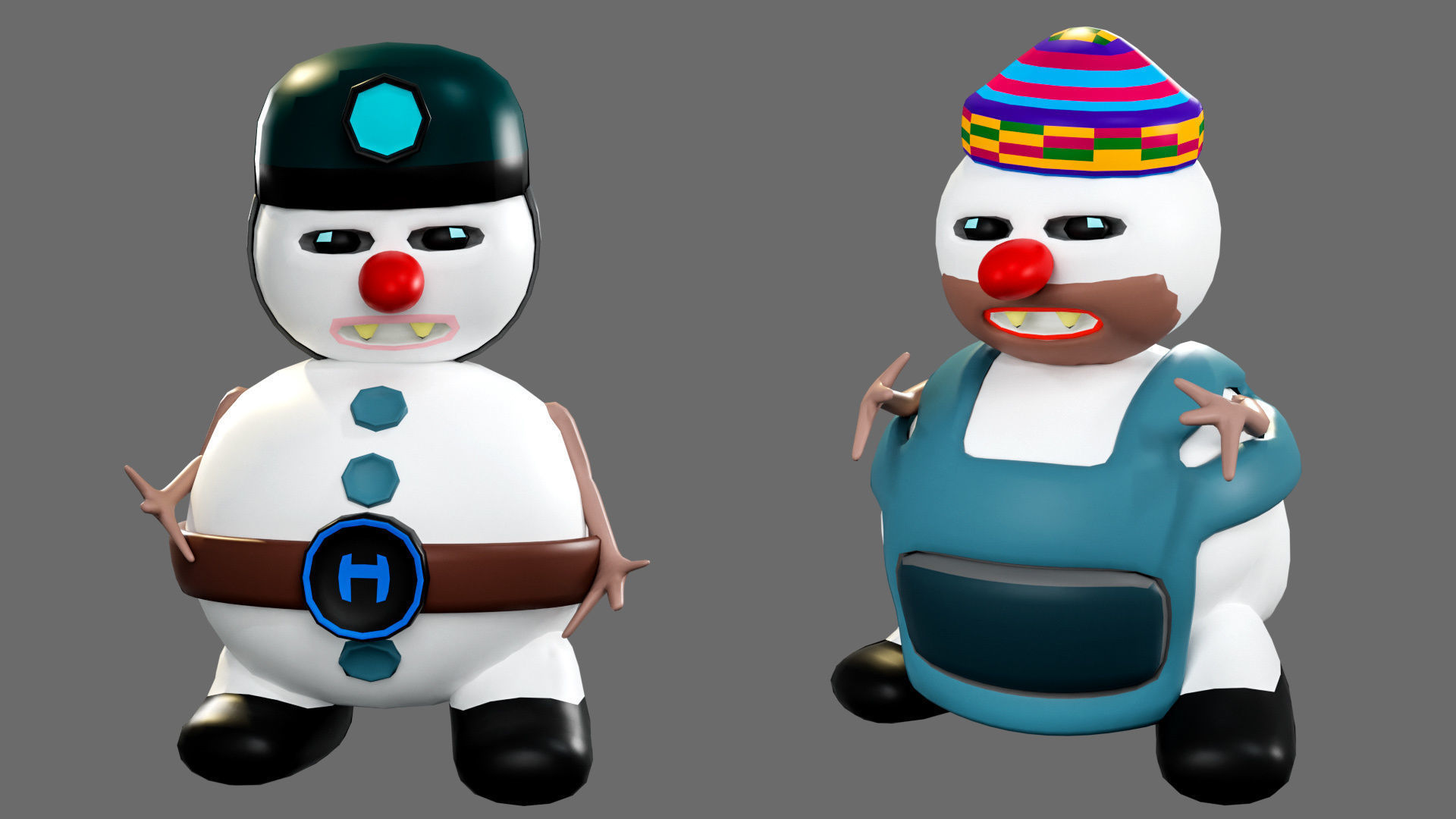 Low poly character set-funny snowmen Low-poly 3D model_12