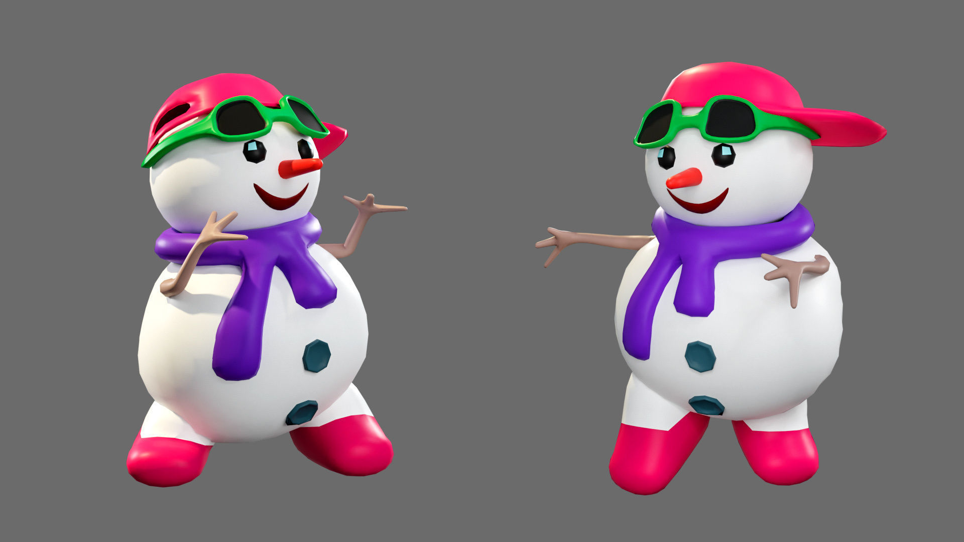 Low poly character set-funny snowmen Low-poly 3D model_20