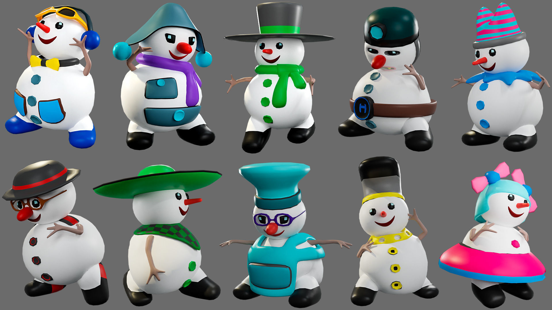 Low poly character set-funny snowmen Low-poly 3D model_24