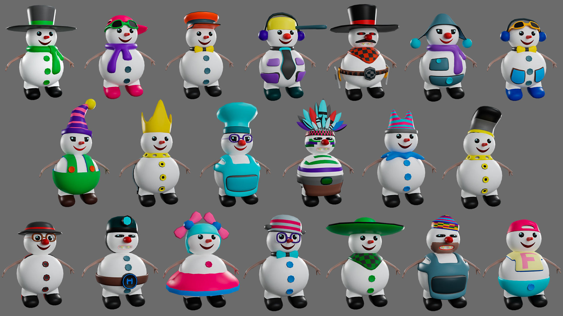 Low poly character set-funny snowmen Low-poly 3D model_35