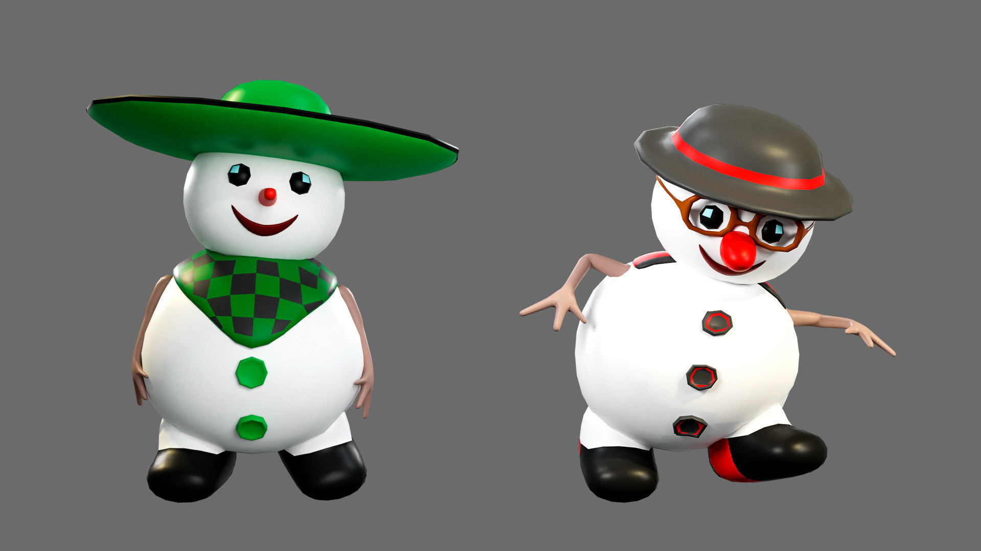 Low poly character set-funny snowmen Low-poly 3D model_11