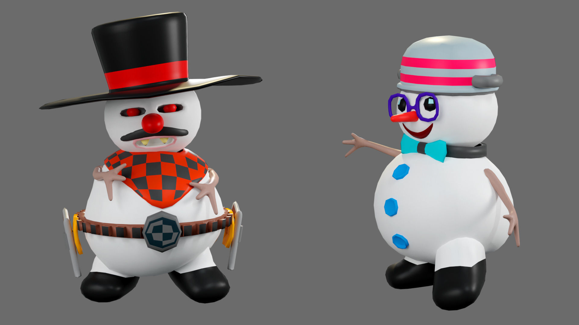 Low poly character set-funny snowmen Low-poly 3D model_15