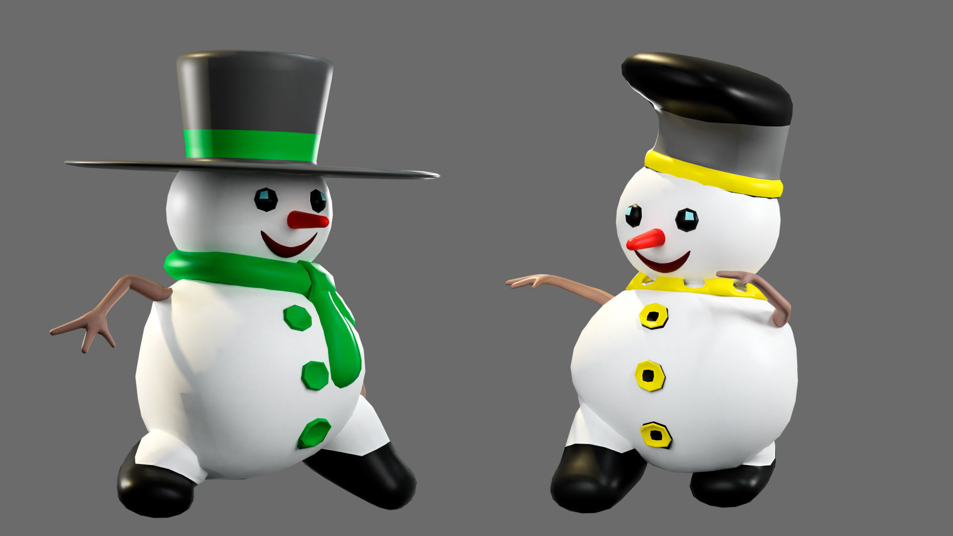 Low poly character set-funny snowmen Low-poly 3D model_19
