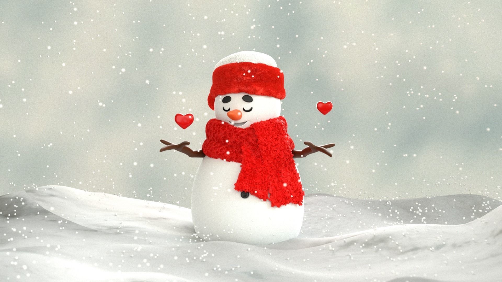 Animated Snowman Love 3D model_15