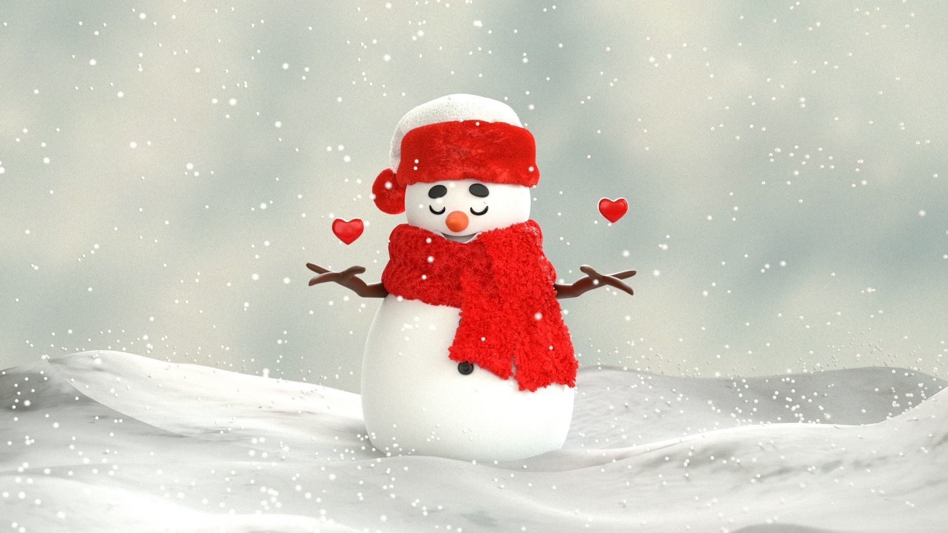 Animated Snowman Love 3D model_14