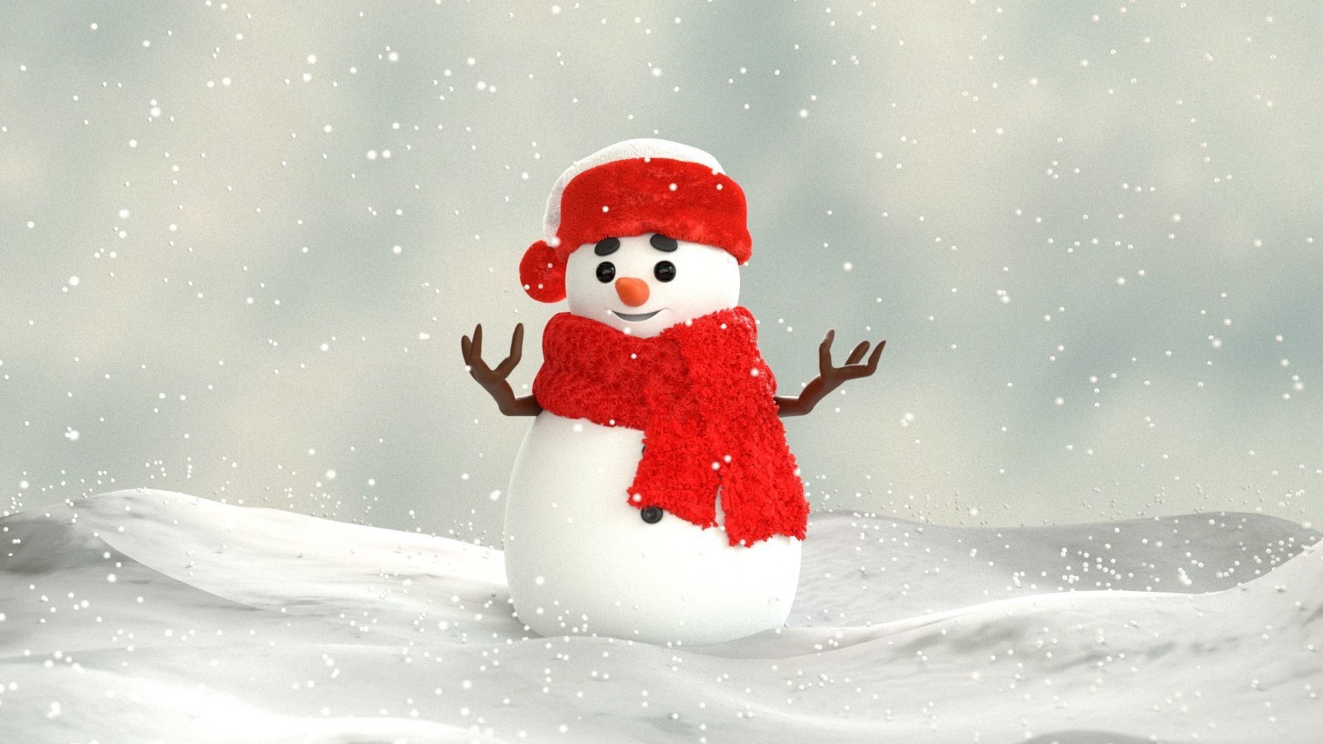 Animated Snowman Love 3D model_2