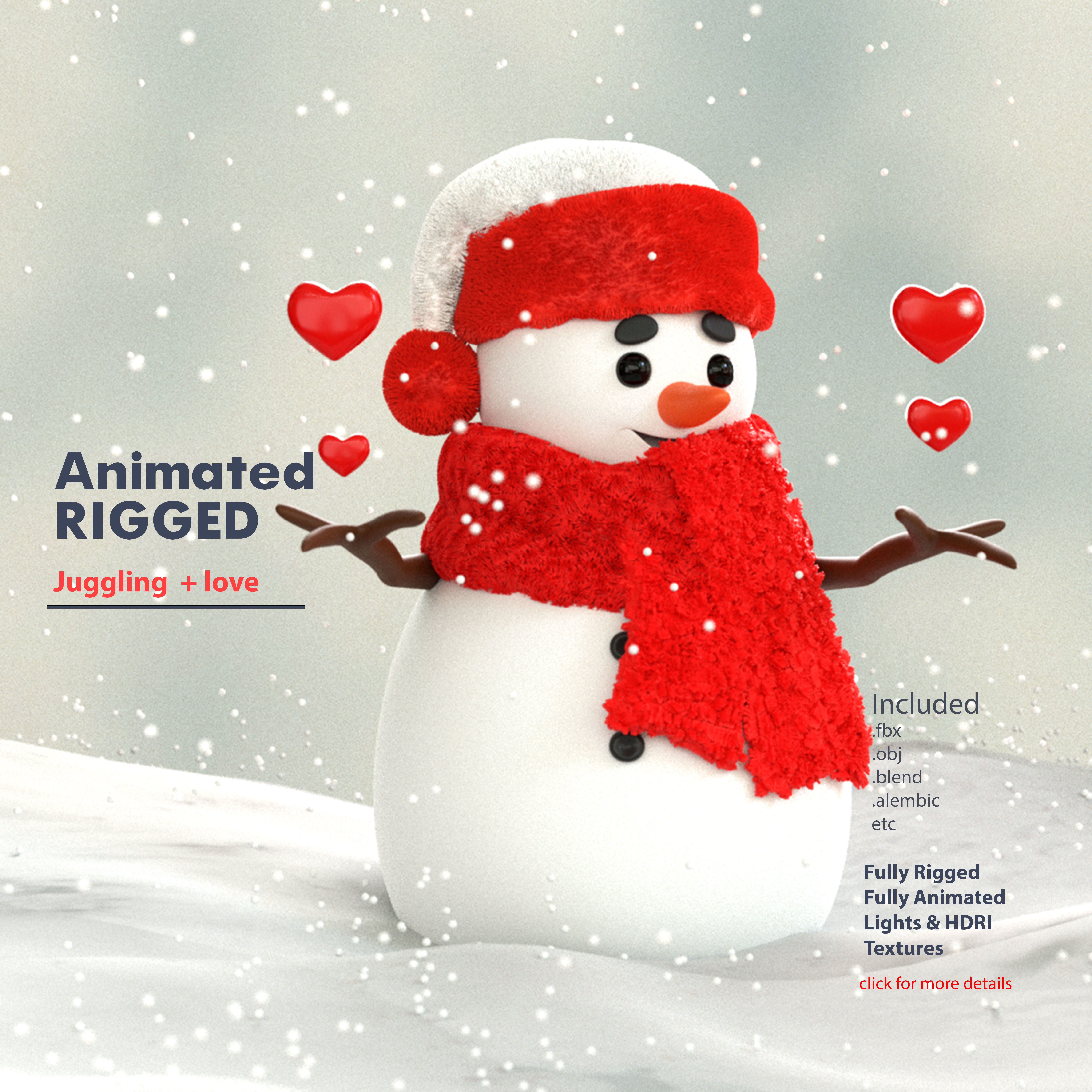 Animated Snowman Love 3D model_0