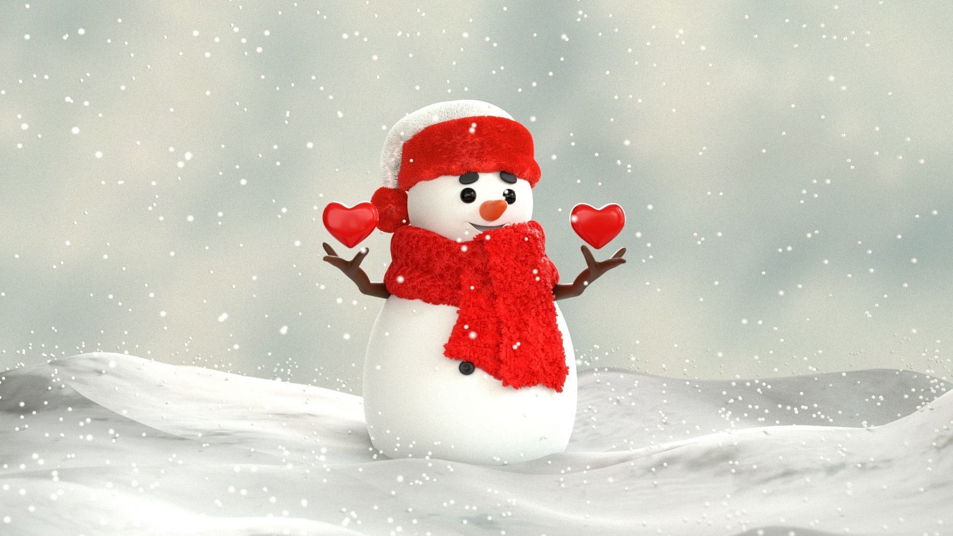 Animated Snowman Love 3D model_12