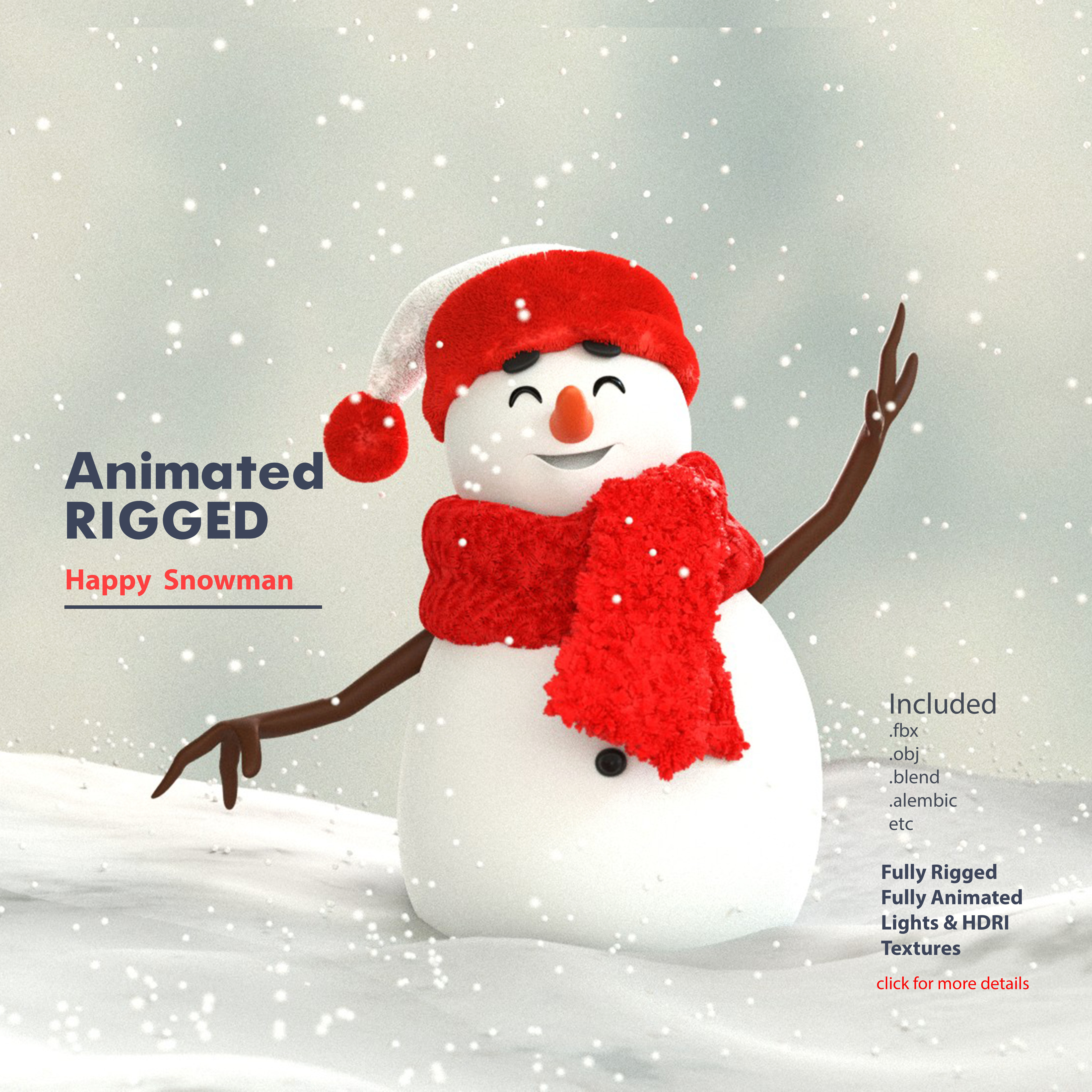 Animated Snowman Happy 3D model_0