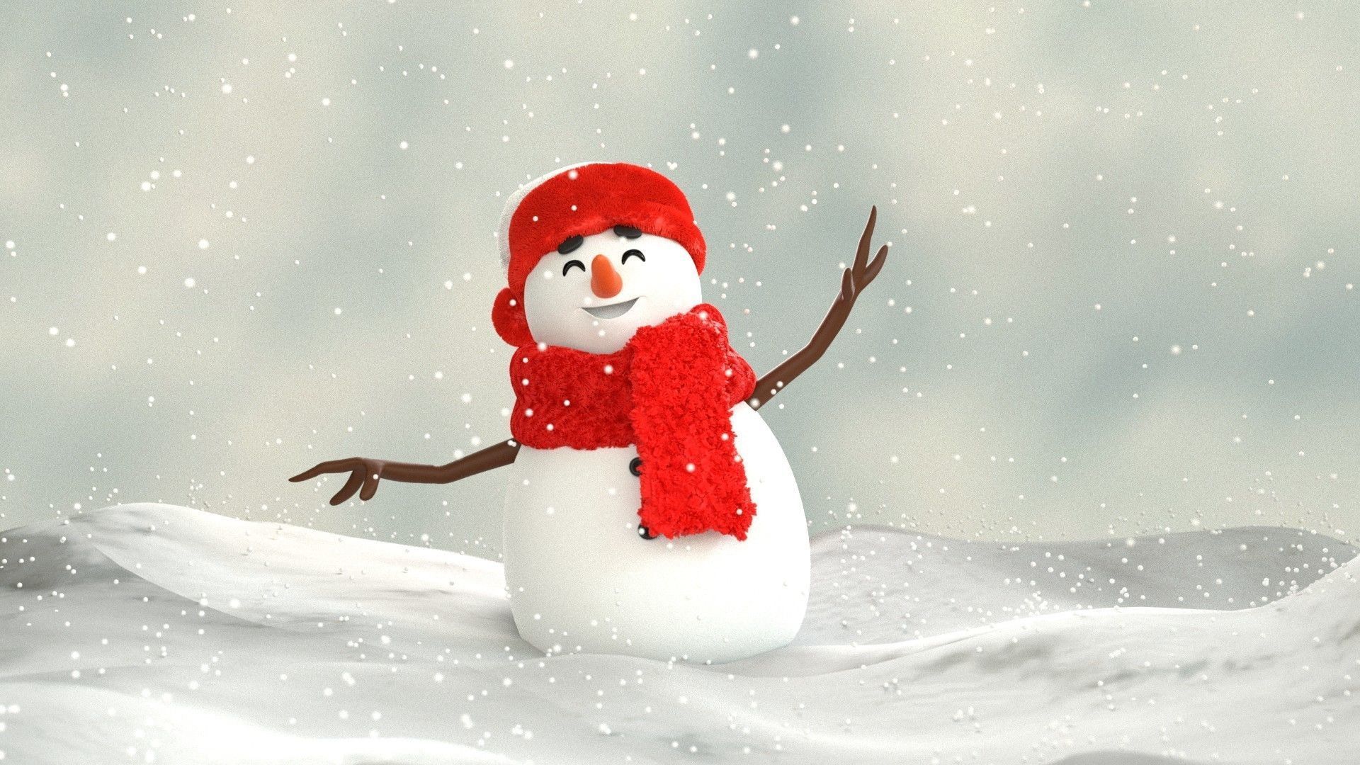 Animated Snowman Happy 3D model_17