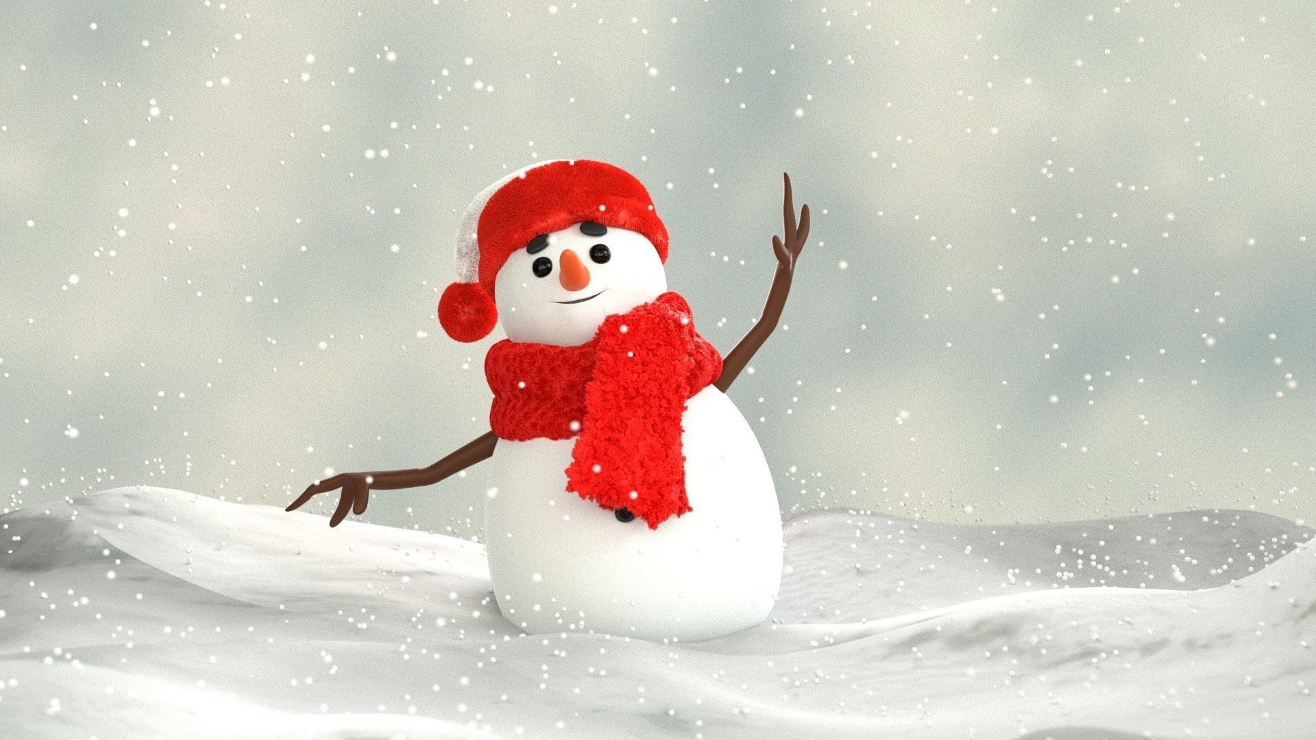 Animated Snowman Happy 3D model_2