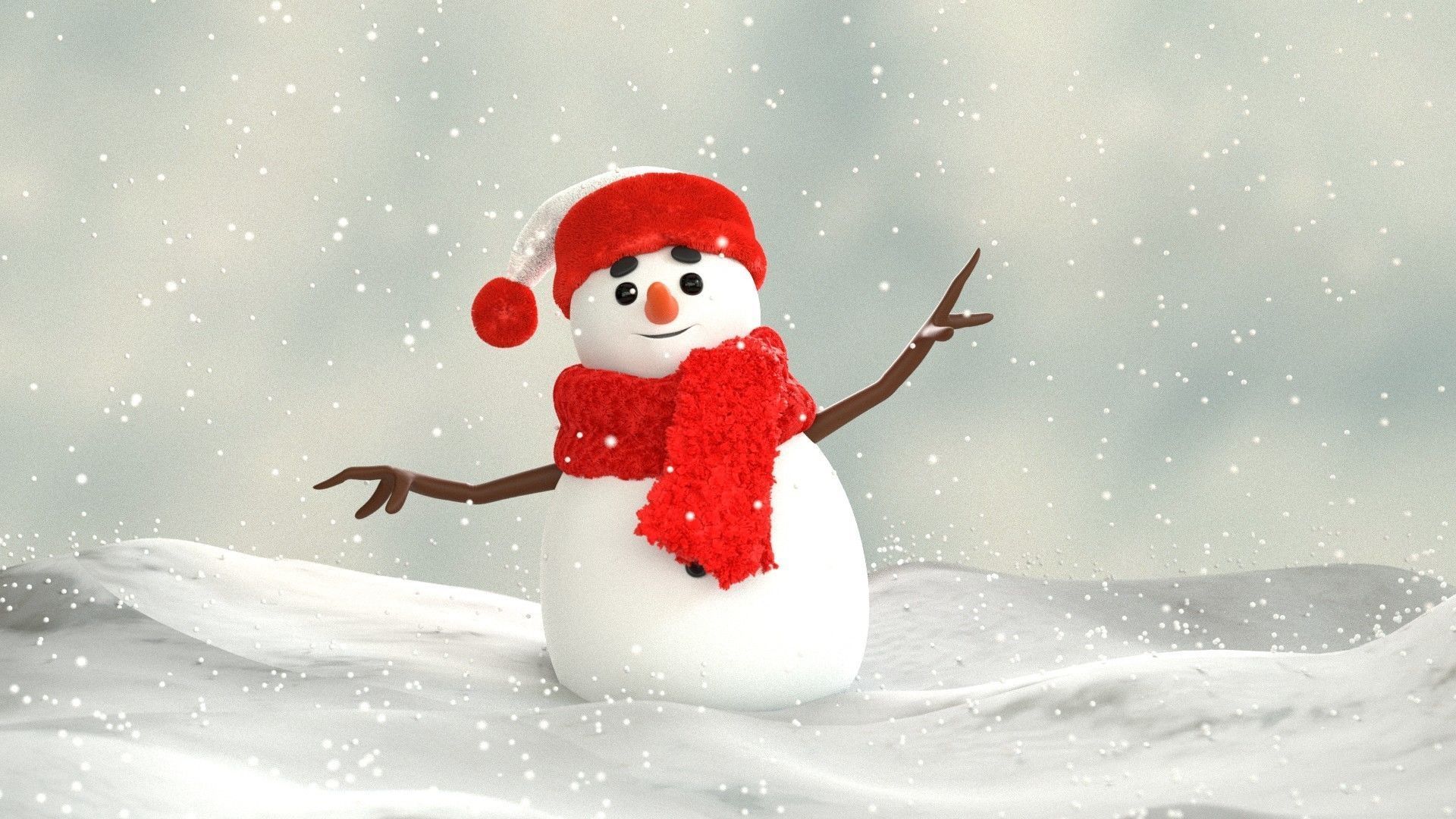 Animated Snowman Happy 3D model_12