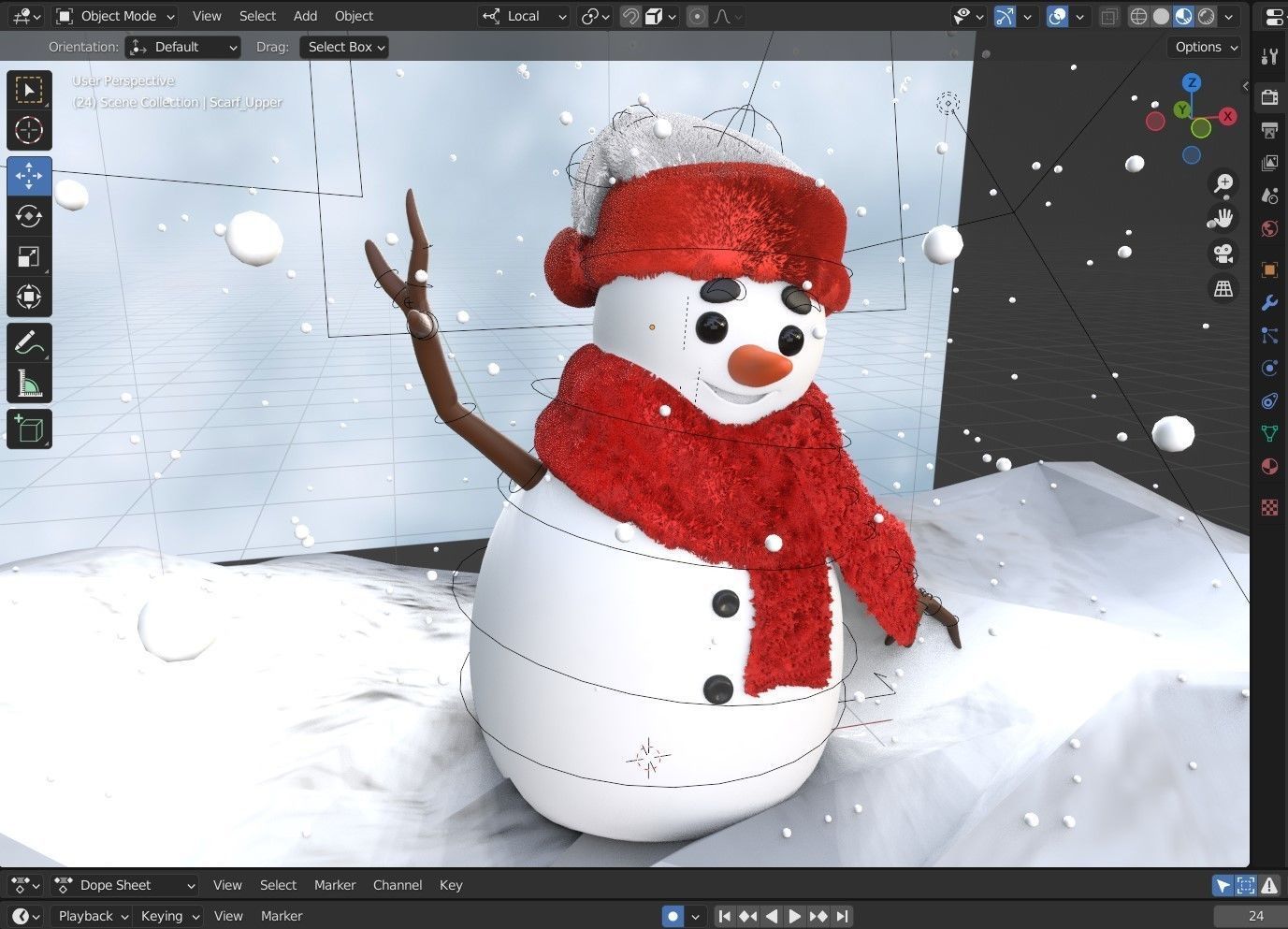Animated Snowman Happy 3D model_6