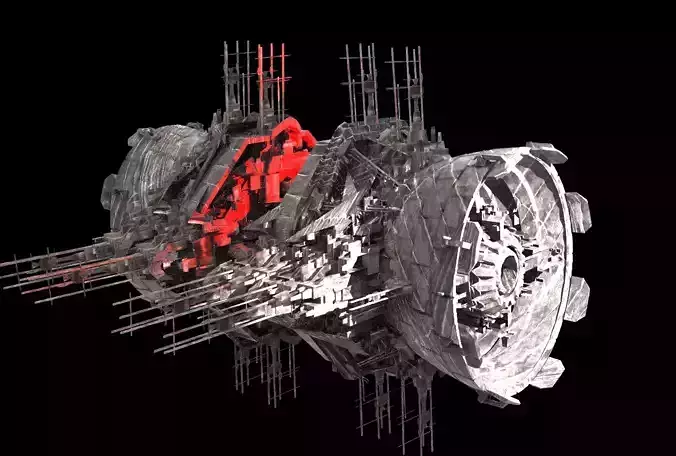 Mega Sci-Fi city Prison ship Kitbash 2 Low-poly 3D model