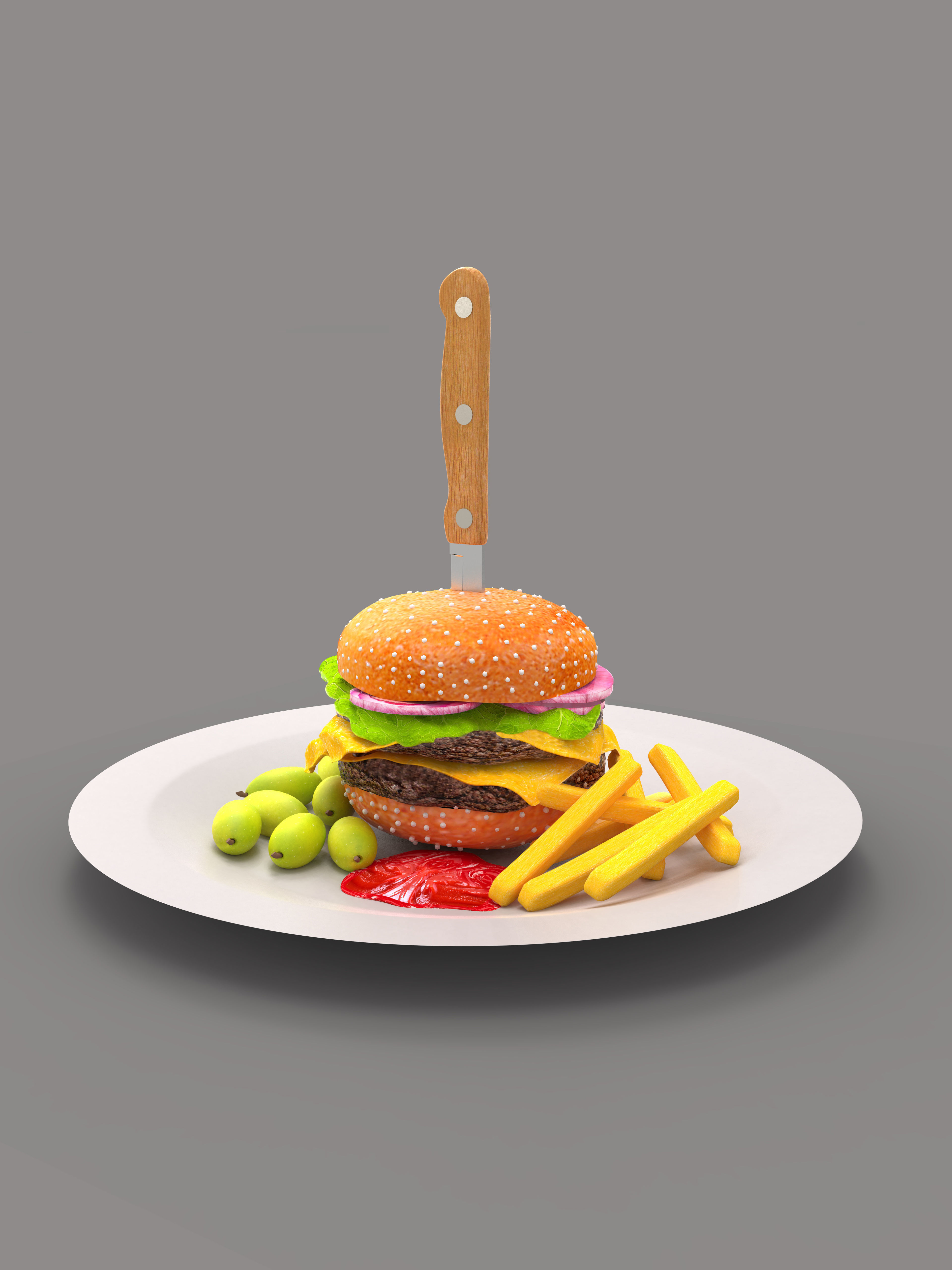 Berger food Low-poly 3D model_2