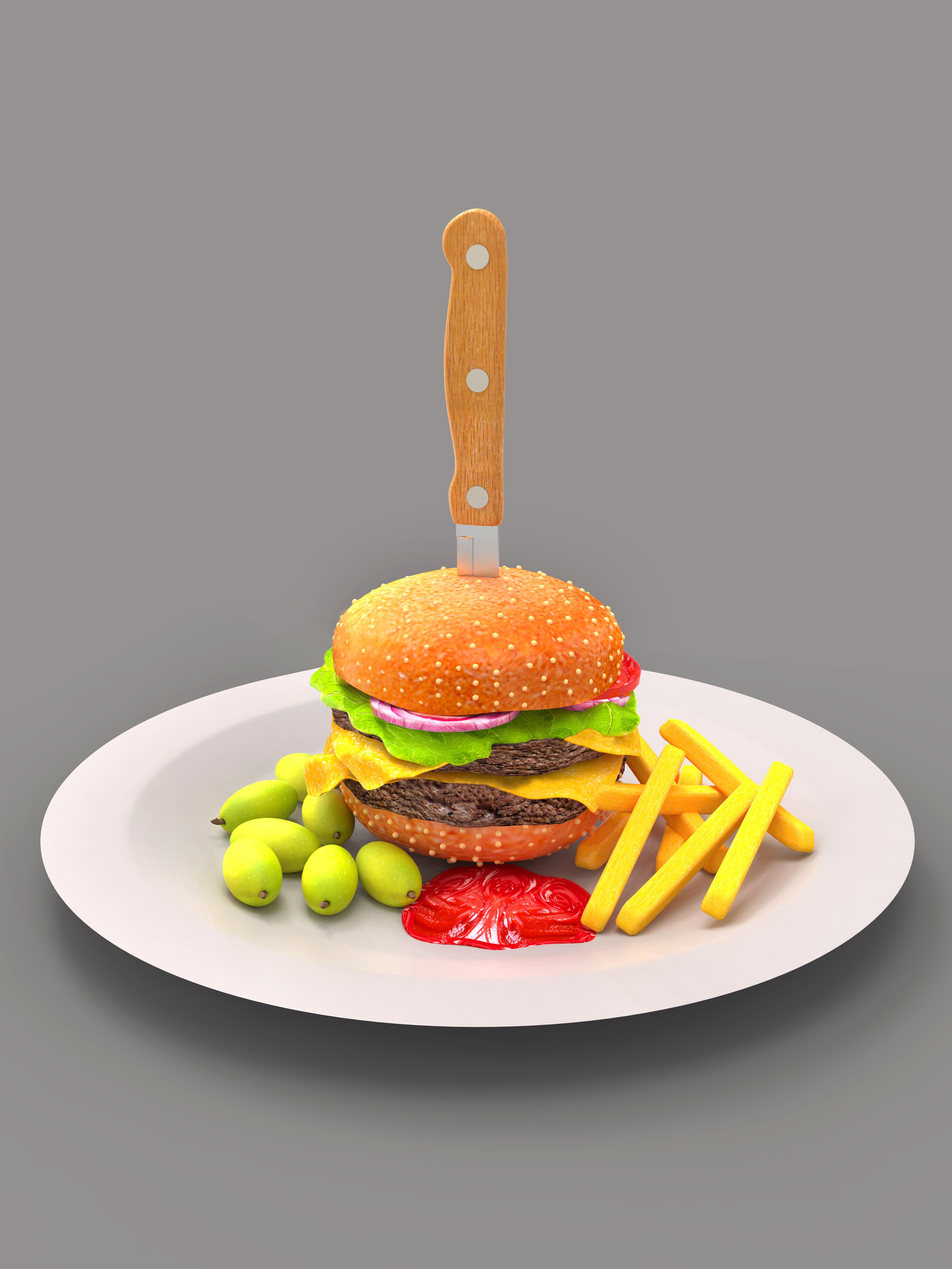 Berger food Low-poly 3D model_1