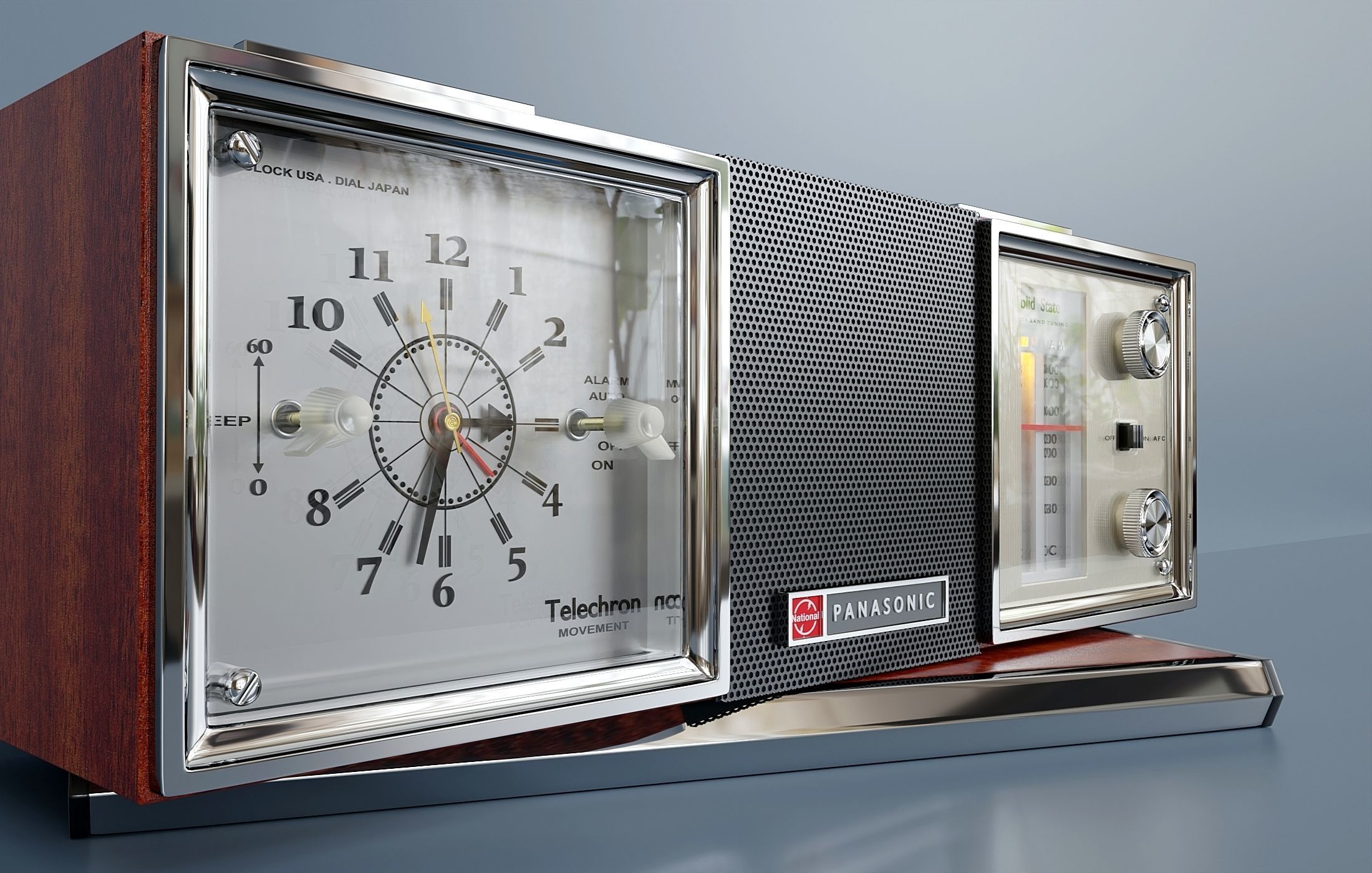 Vintage Panasonic FM-AM Clock Radio 3D model_2