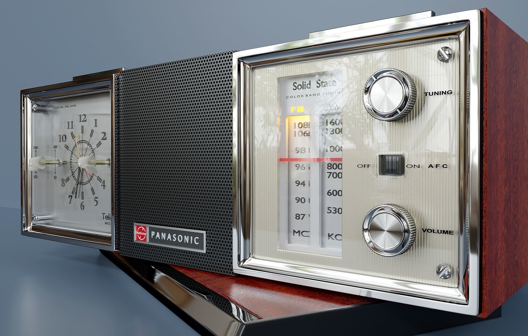 Vintage Panasonic FM-AM Clock Radio 3D model_3