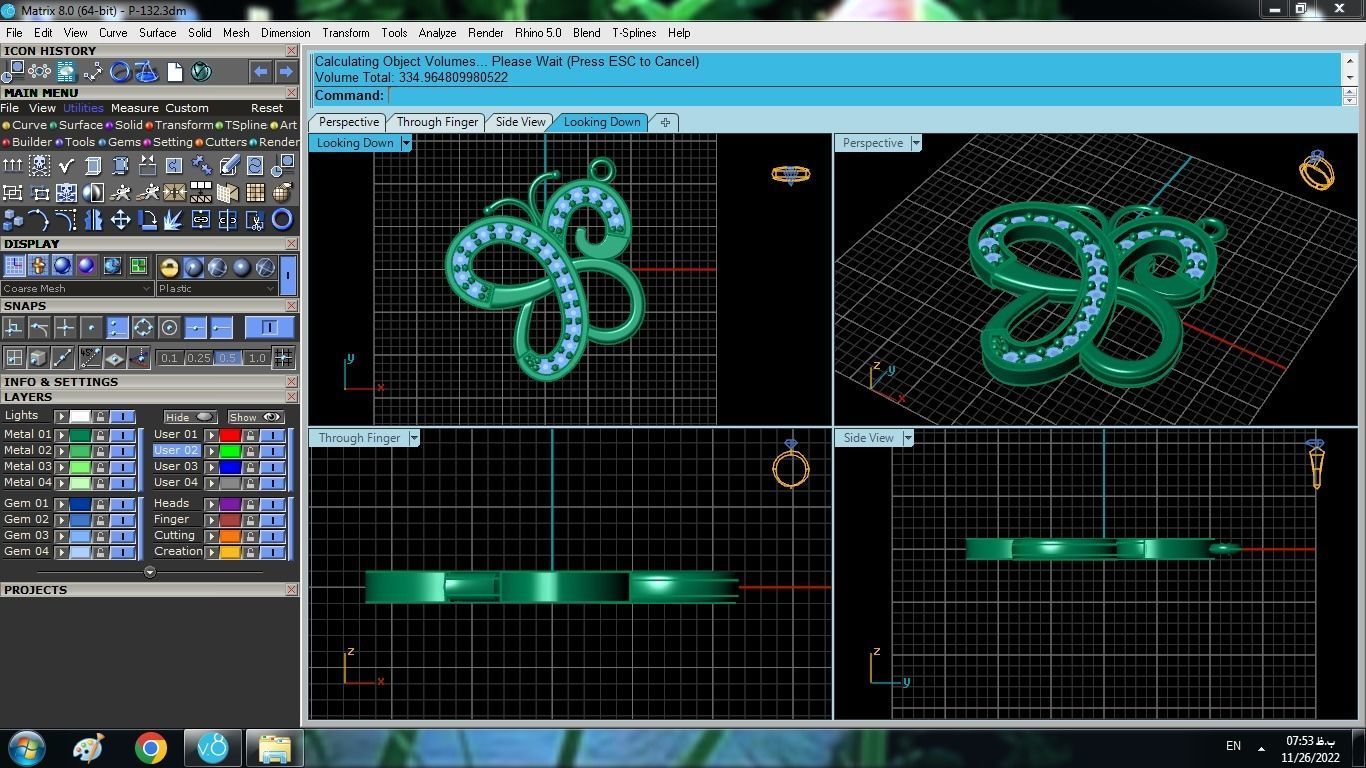 Butterfly Set ring gold with diamonds 3D print model_7