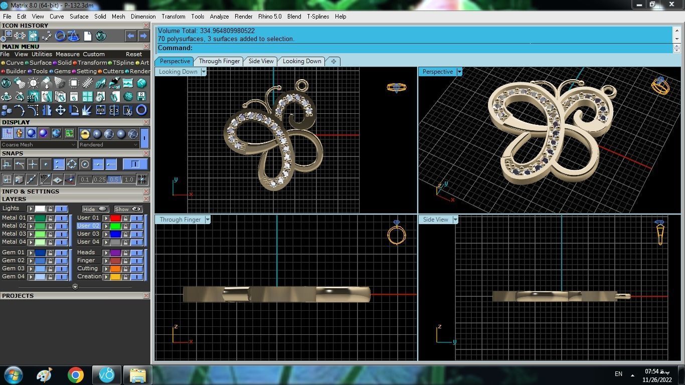 Butterfly Set ring gold with diamonds 3D print model_8